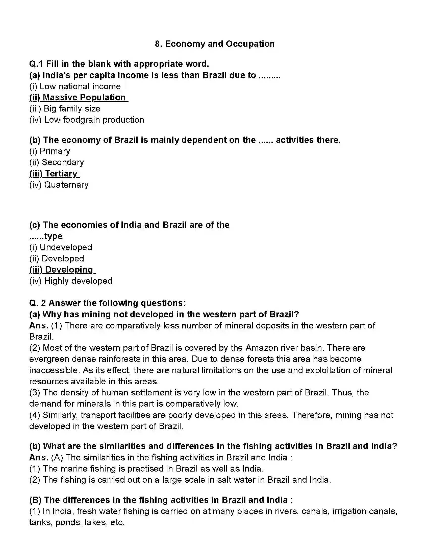 Maharashtra Board Class 10th Geography Economy and Occupations Revision Note 1