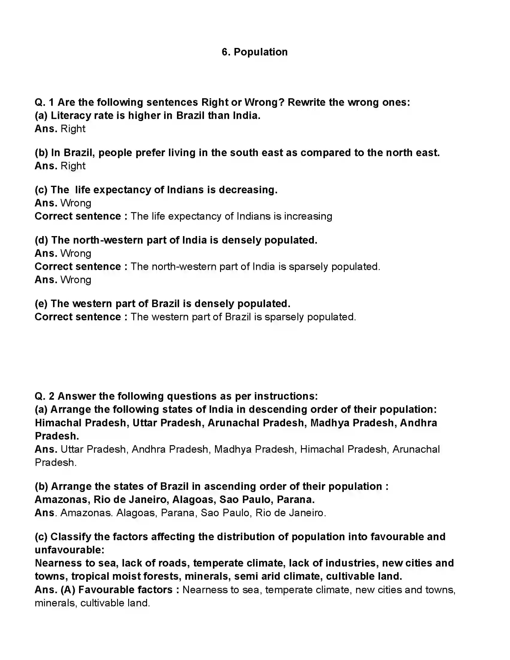 Maharashtra Board Class 10th Geography Population Revision Note 1