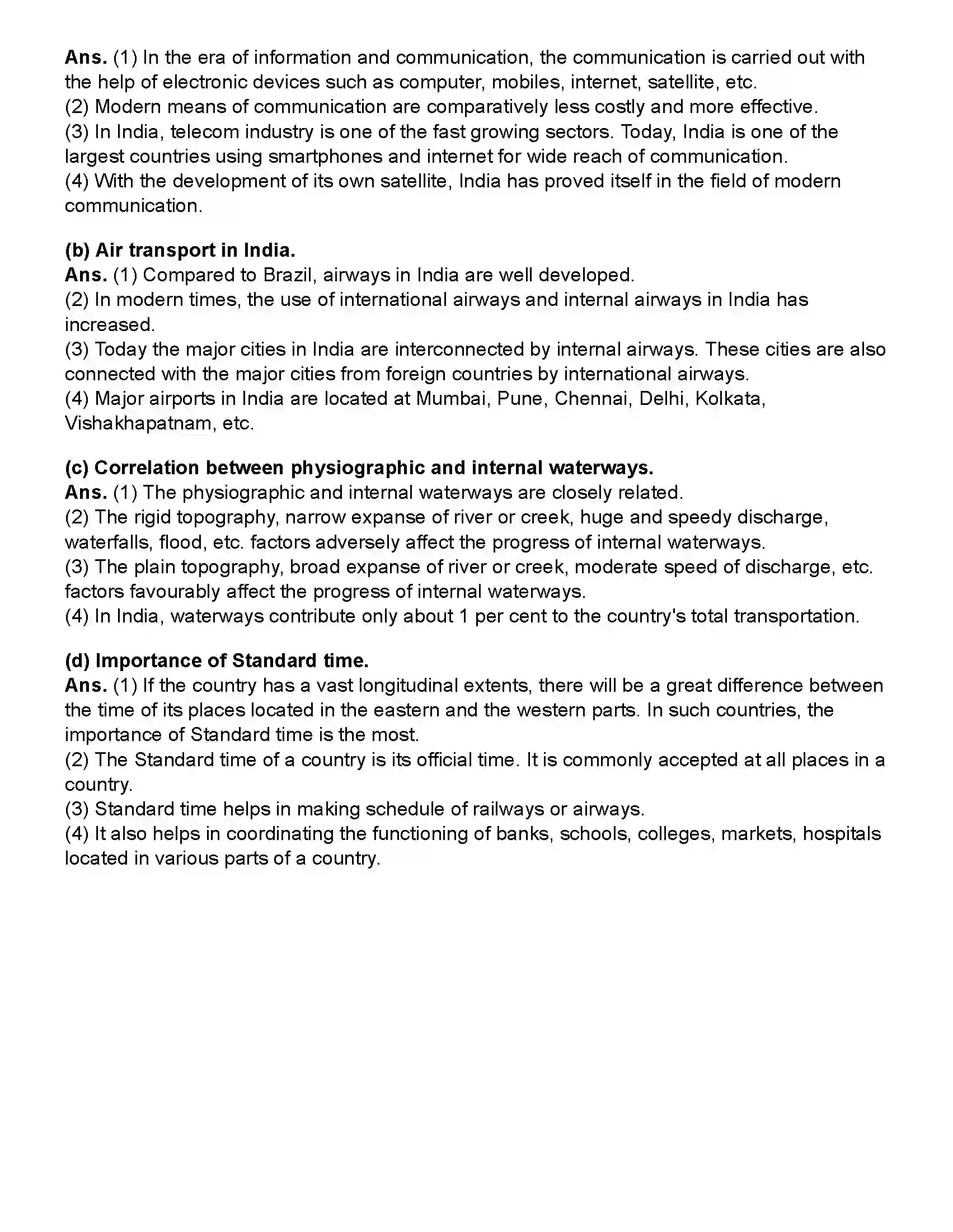 Maharashtra Board Class 10th Geography Tourism, Transport and Communication Revision Note 5