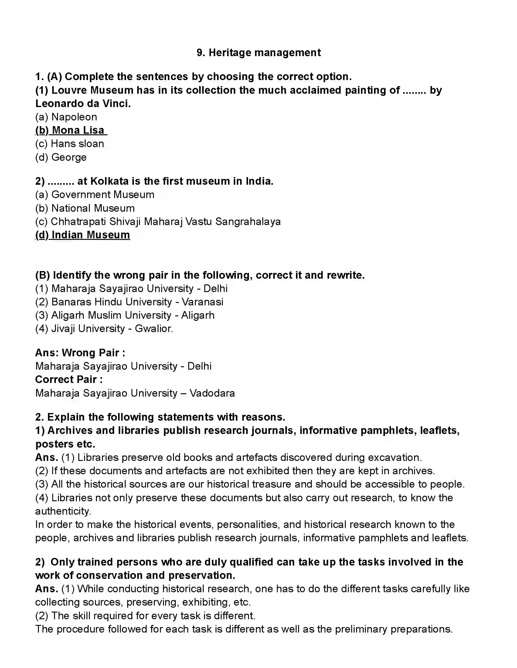 Maharashtra Board Class 10th History Heritage Management Revision Note 1