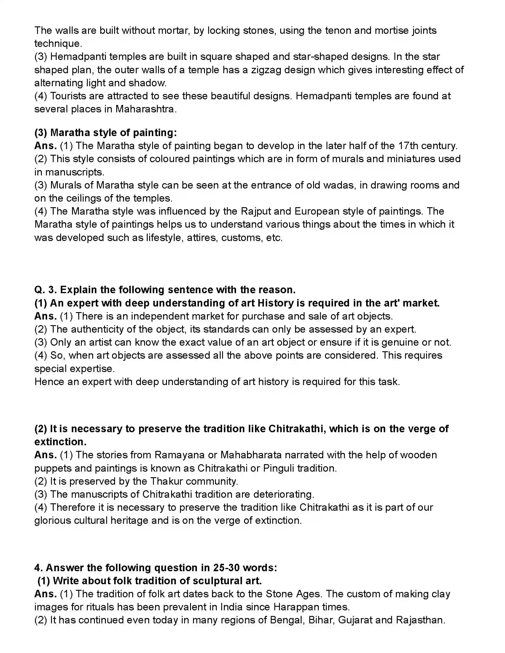 Maharashtra Board Class 10th History History of Indian Arts Revision Note 2