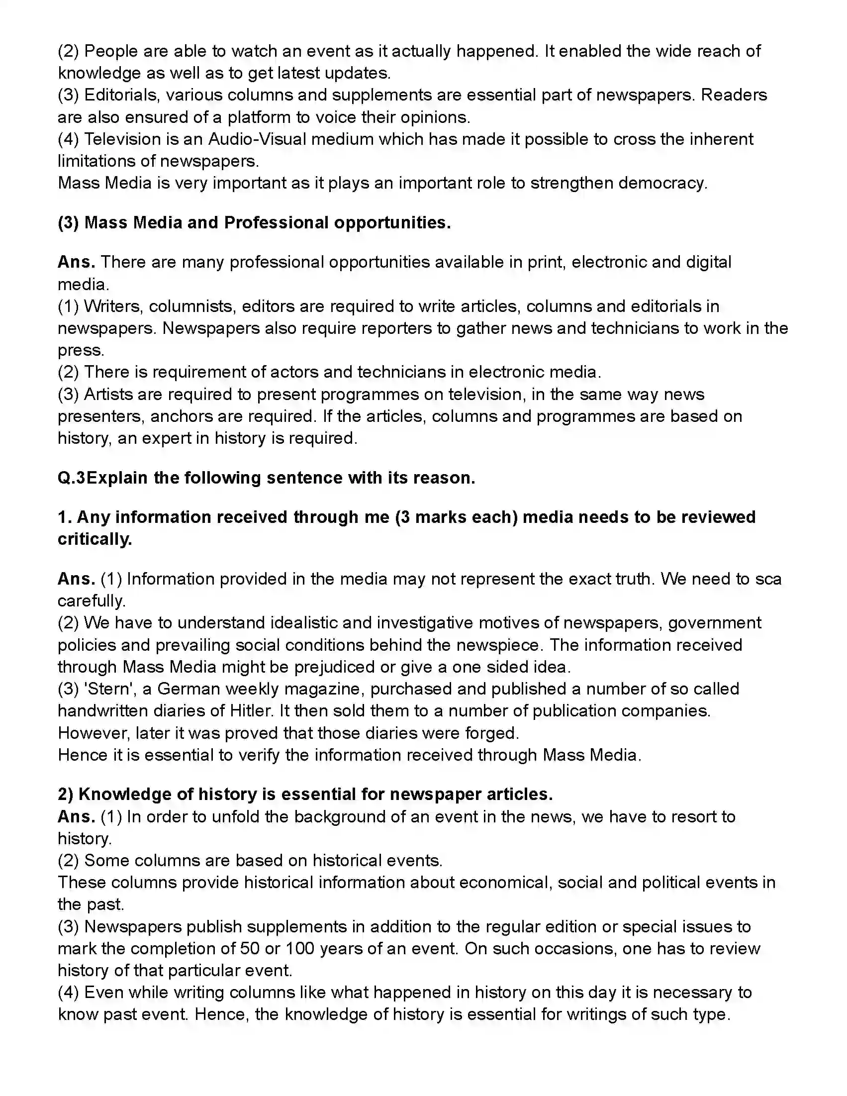 Maharashtra Board Class 10th History Mass Media and History Revision Note 2