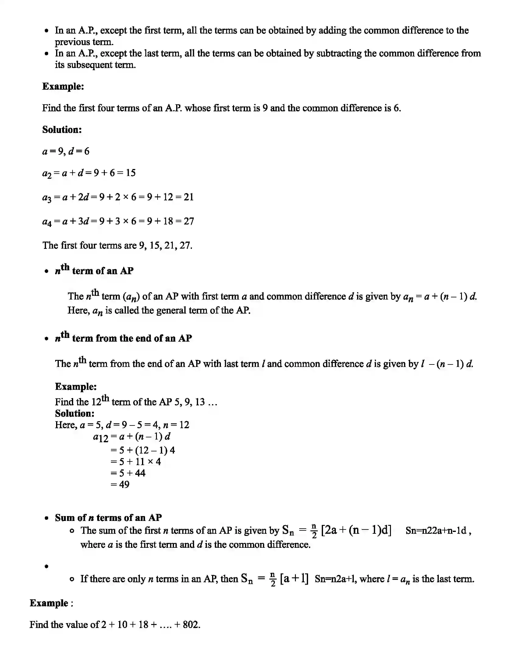 Maharashtra Board Class 10th Mathematics Arithmetic Progressions Revision Note 3