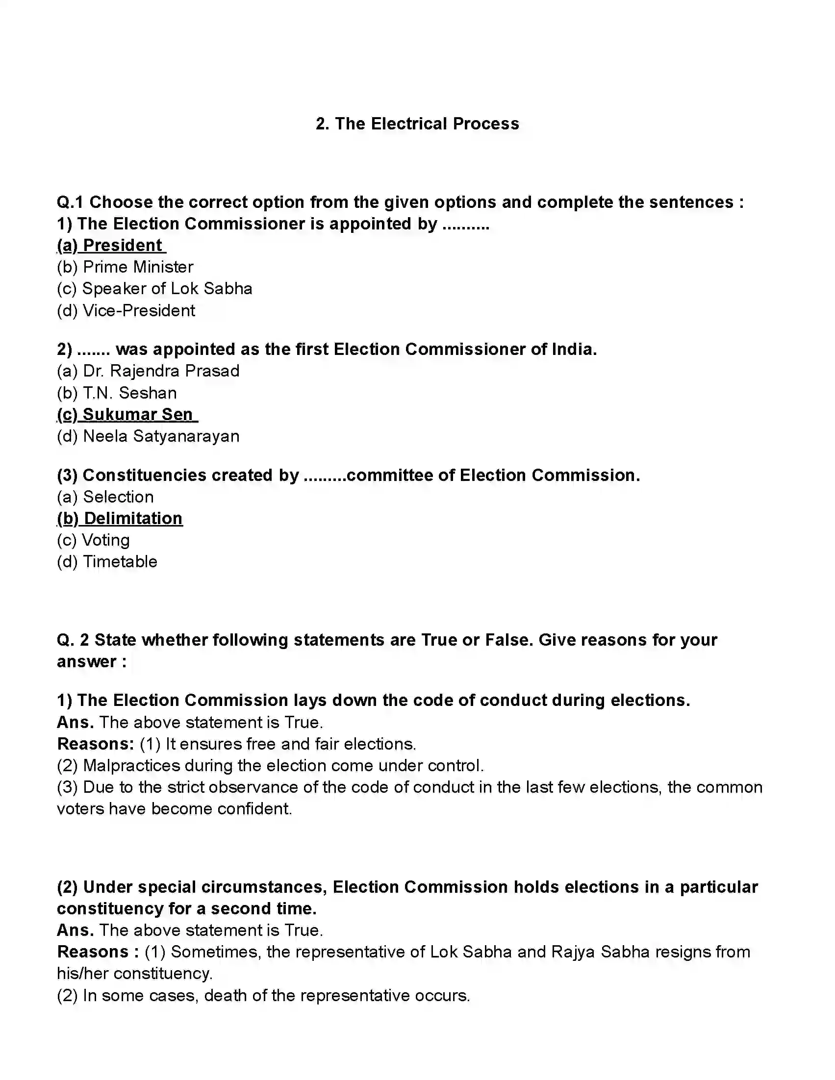 Maharashtra Board Class 10th Political Science The Electoral Process Revision Note 1