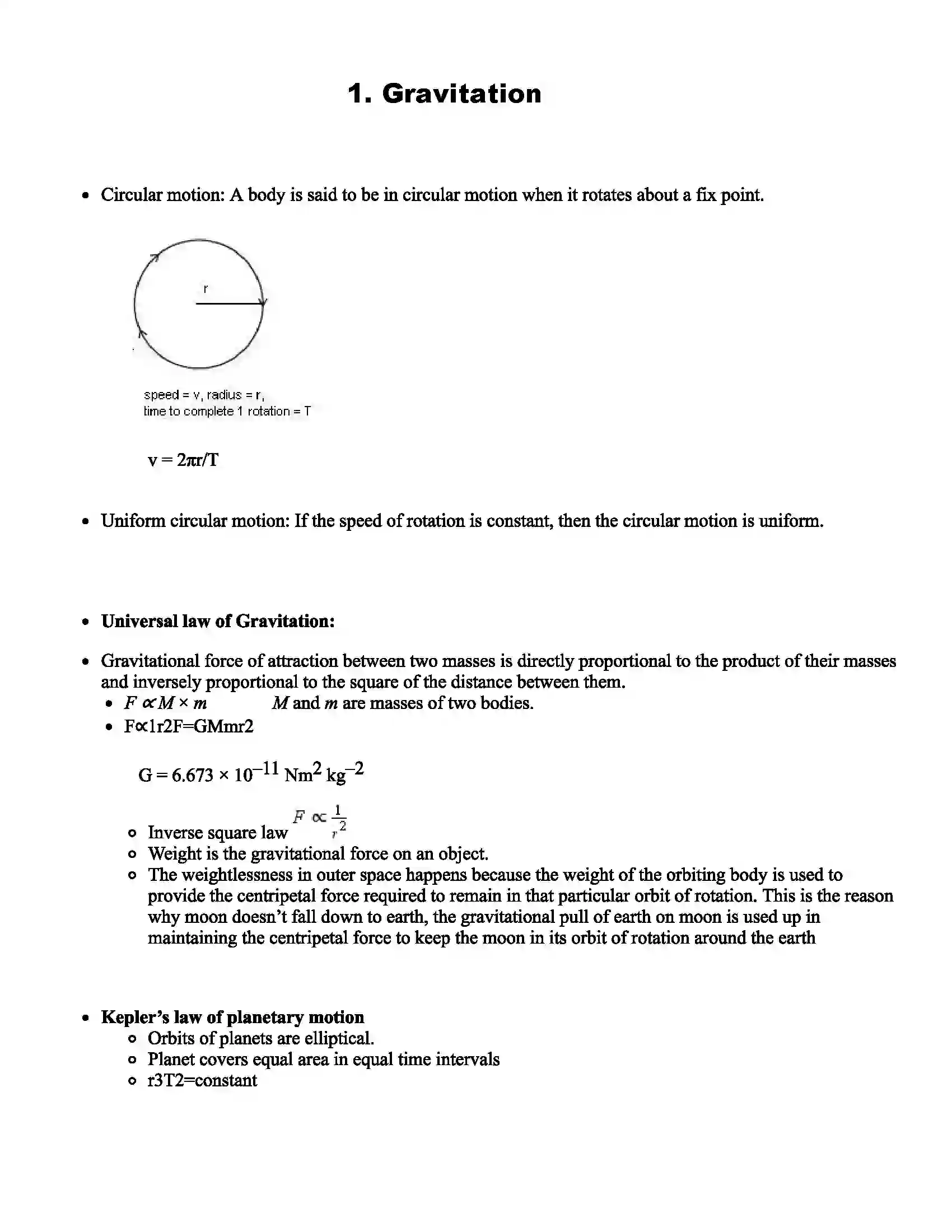 Maharashtra Board Class 10th Science Gravitation Revision Note 1