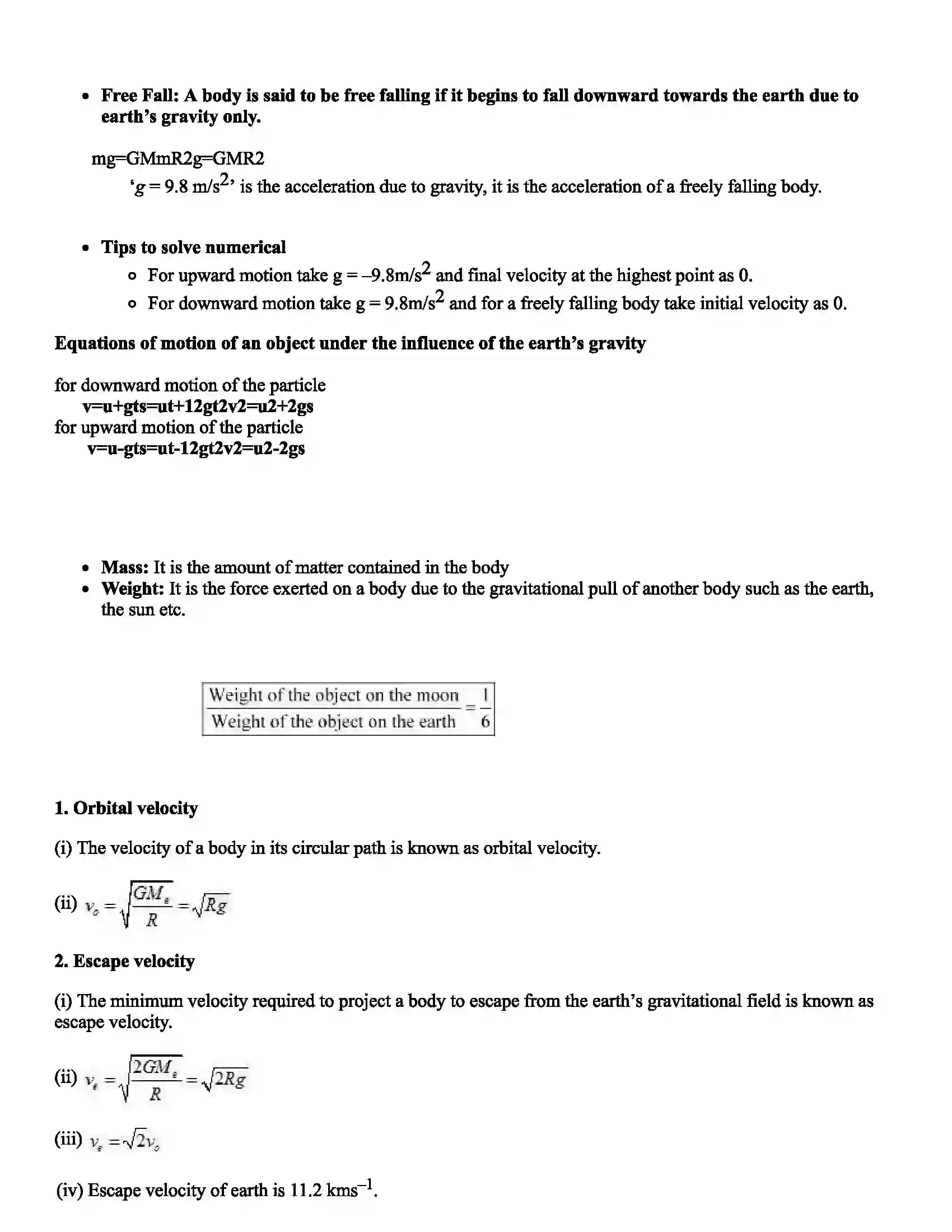 Maharashtra Board Class 10th Science Gravitation Revision Note 2