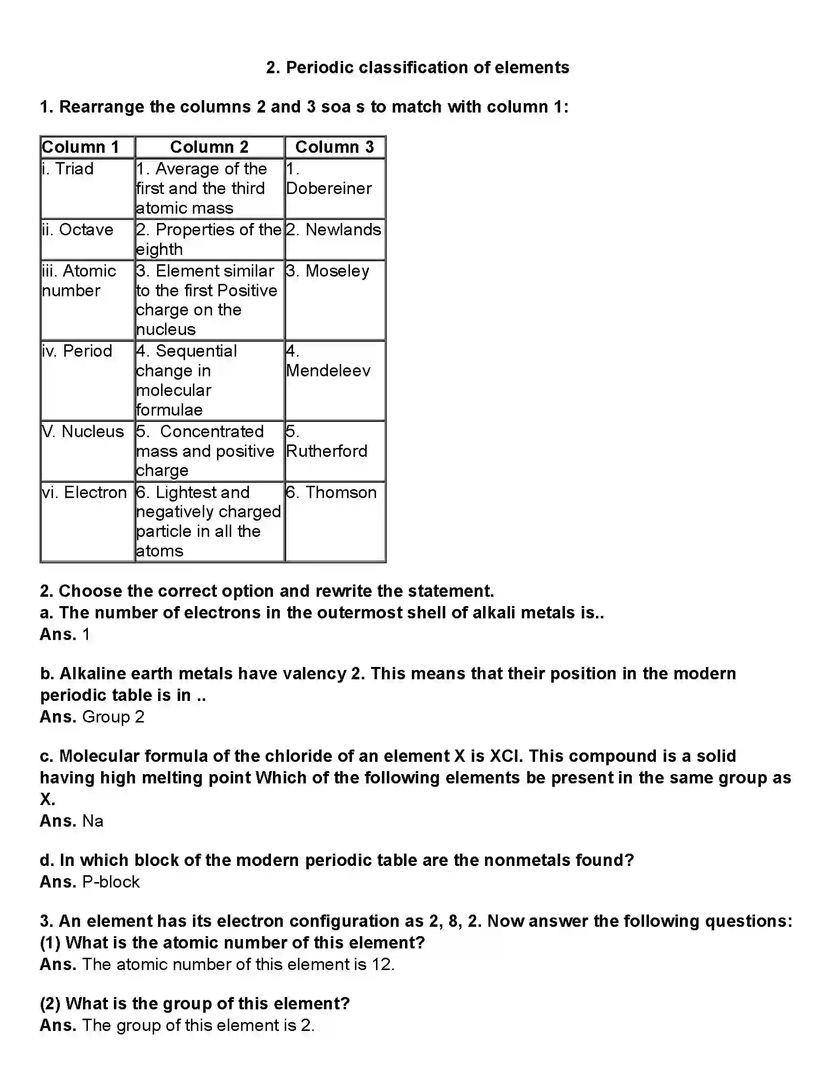 Maharashtra Board Class 10th Science Part - 1 Periodic Classification of Elements Revision Note 1