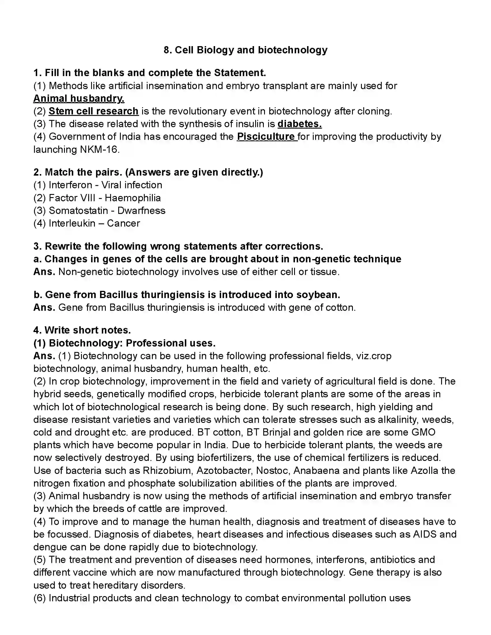 Maharashtra Board Class 10th Science Part - 2 Cell Biology and Biotechnology Revision Note 1