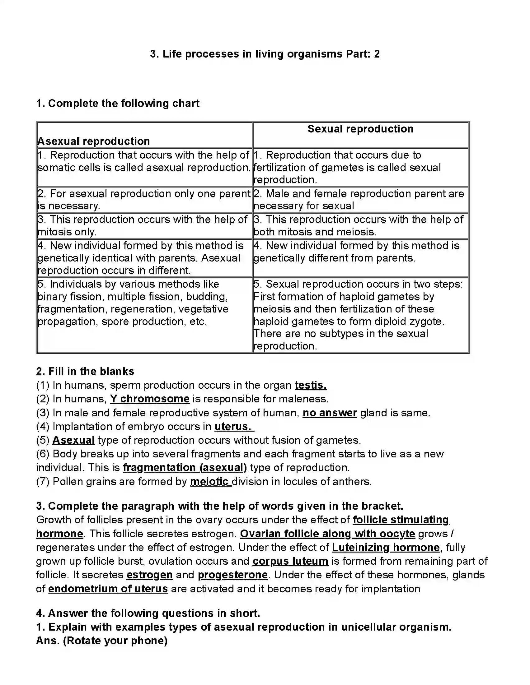 Maharashtra Board Class 10th Science Part - 2 Life Processes in Living Organisms Part -2 Revision Note 1