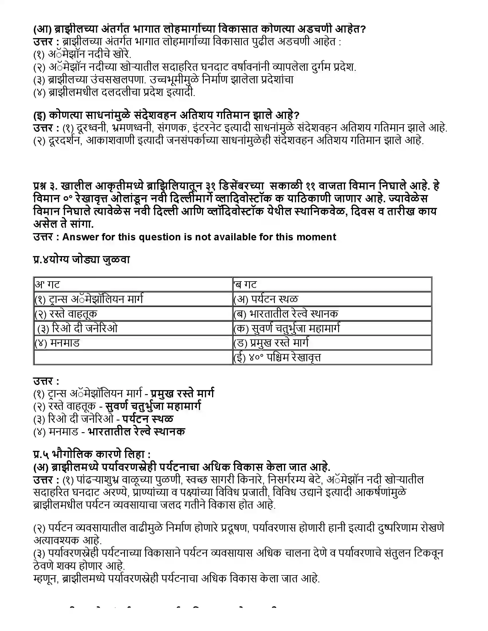 Maharashtra Board Class 10th भूगोल पर्यटन, वाहतूक आणि संदेशवहन Revision Note 2
