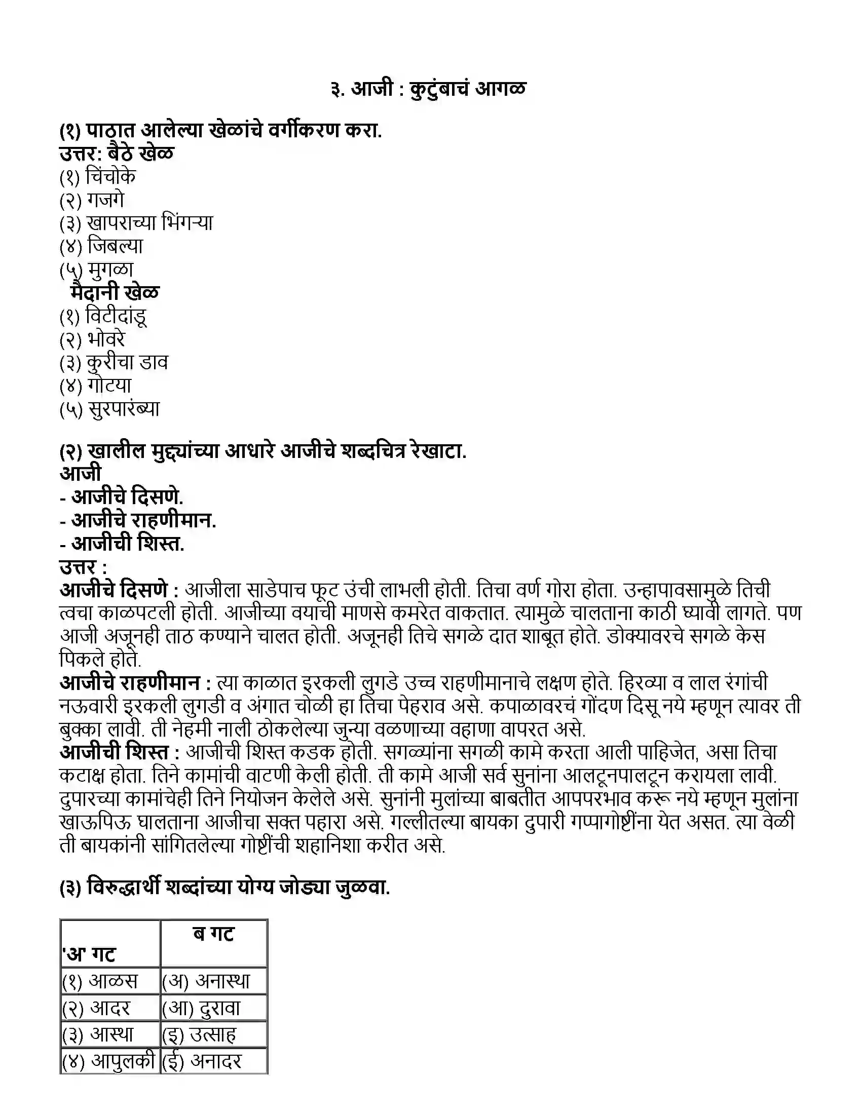 Maharashtra Board Class 10th मराठी भाग - १ आजी - कुटुंबाचं आगळ -महेंद्र कदम Revision Note 1