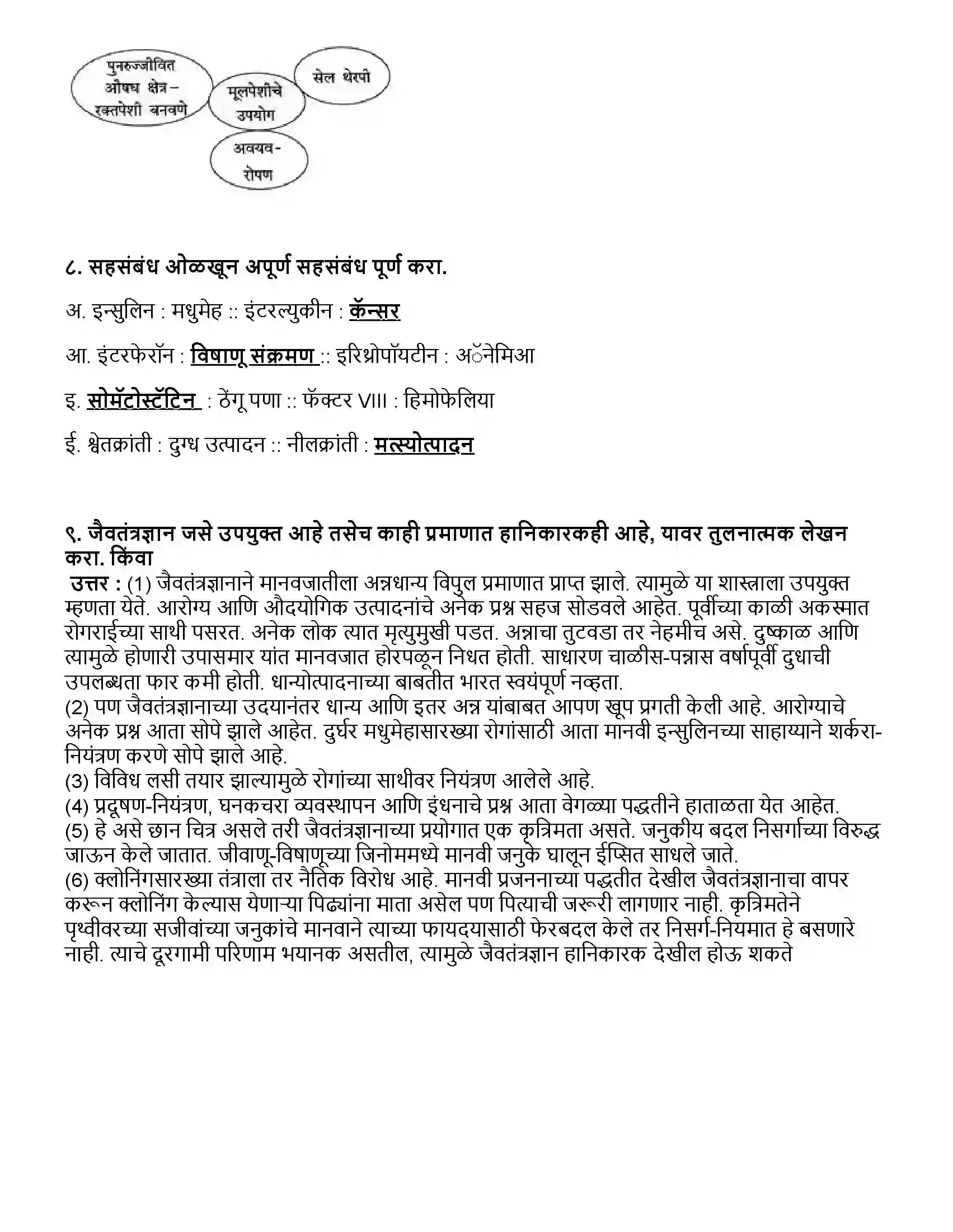Maharashtra Board Class 10th विज्ञान भाग - २ पेशीविज्ञान व जैवतंत्रज्ञान Revision Note 4