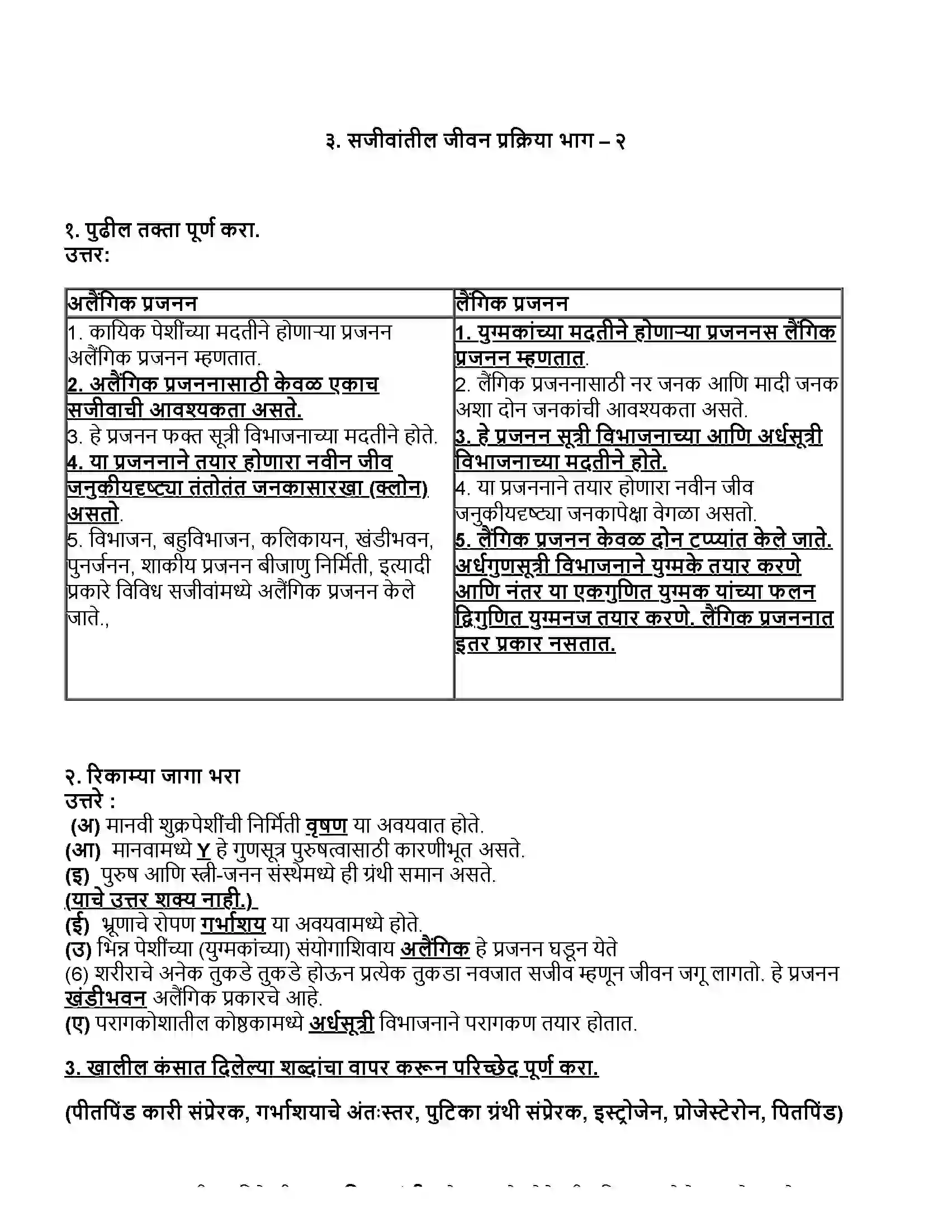 Maharashtra Board Class 10th विज्ञान भाग - २ सजीवांतील जीवनप्रक्रिया भाग-2 Revision Note 1