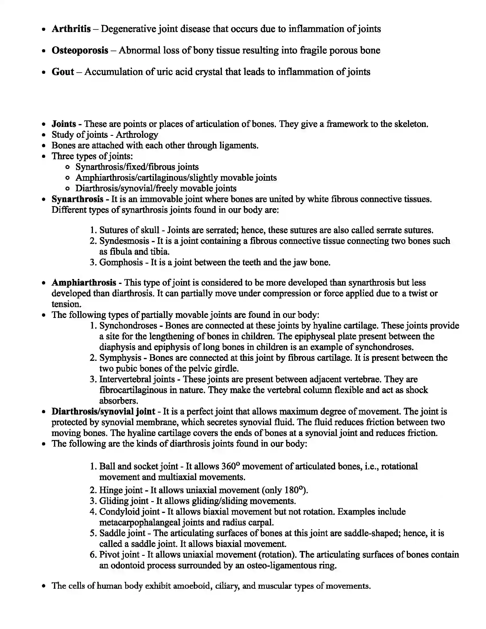 Maharashtra Board Class 11th Biology Human Skeleton and Locomotion Revision Note 3