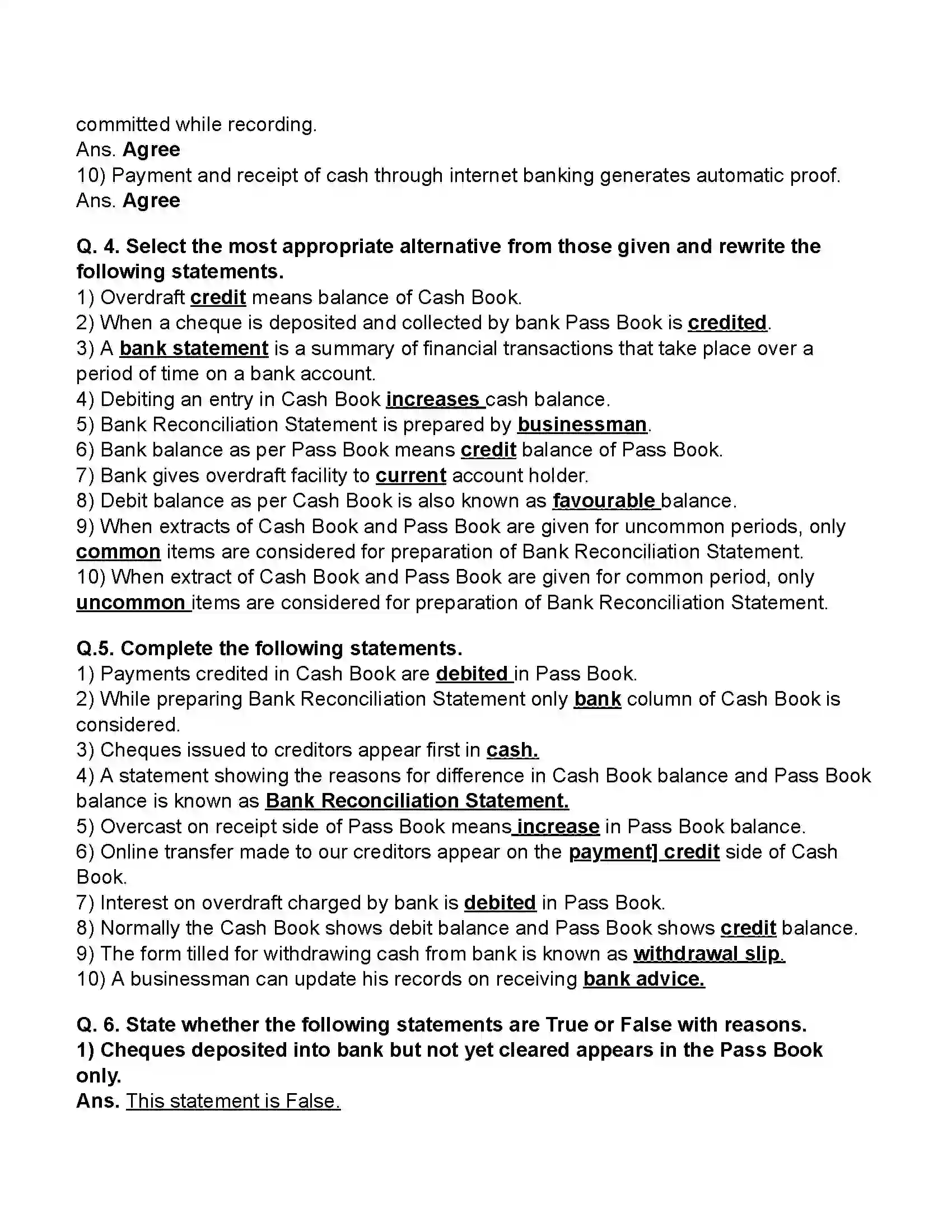 Maharashtra Board Class 11th Book-Keeping & Accountancy Bank Reconciliation Statement Revision Note 3