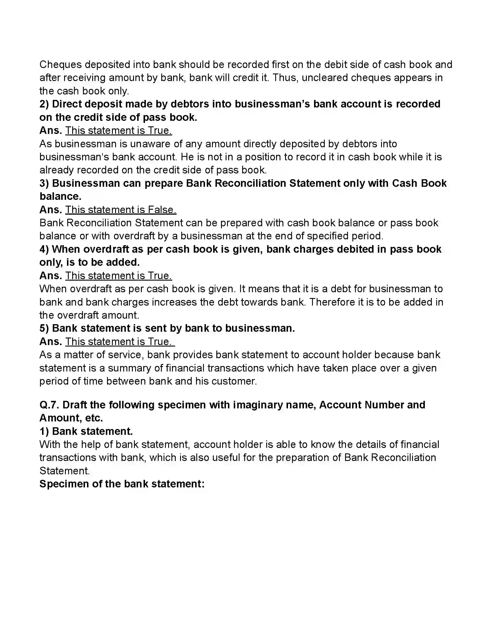 Maharashtra Board Class 11th Book-Keeping & Accountancy Bank Reconciliation Statement Revision Note 4