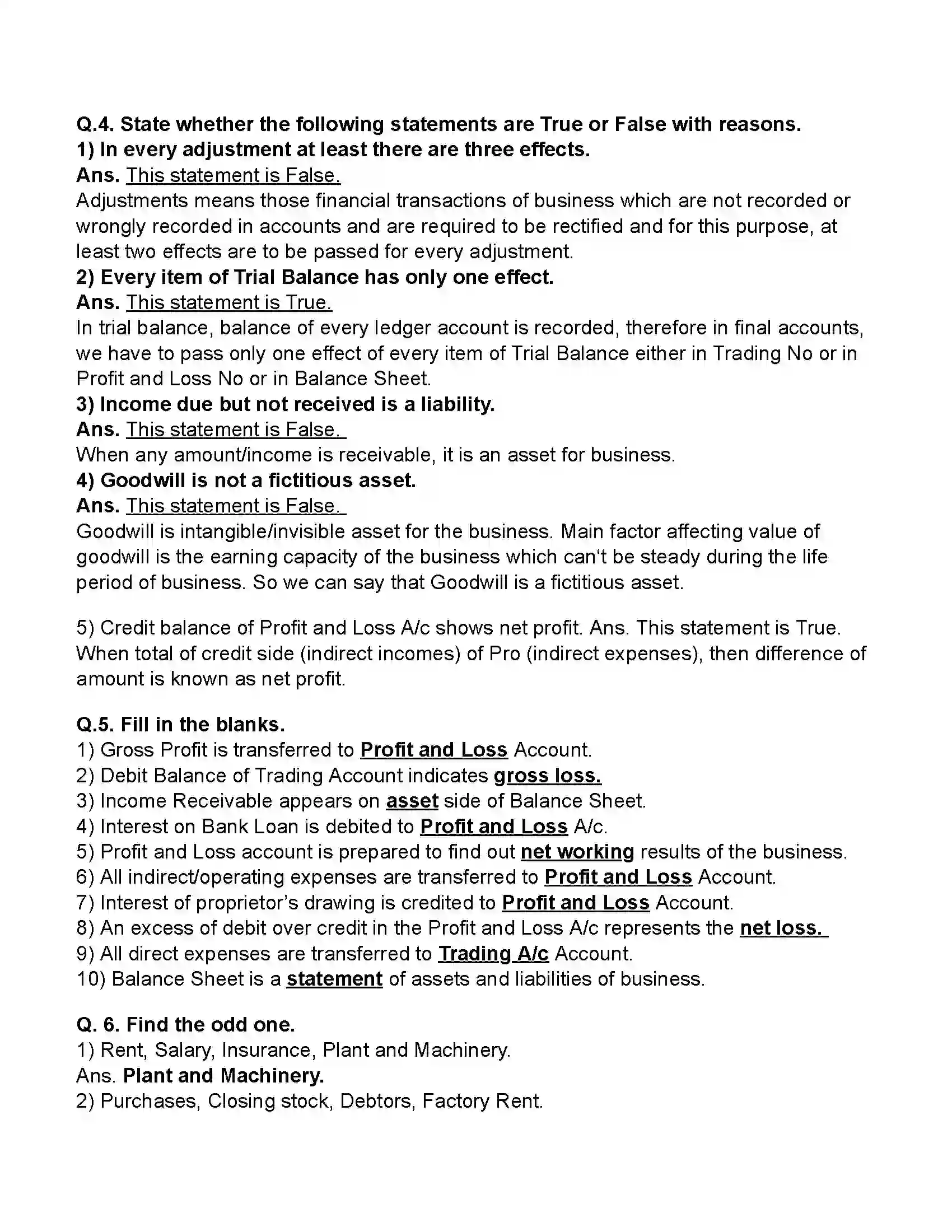 Maharashtra Board Class 11th Book-Keeping & Accountancy Final Account of a Proprietry Concern Revision Note 3