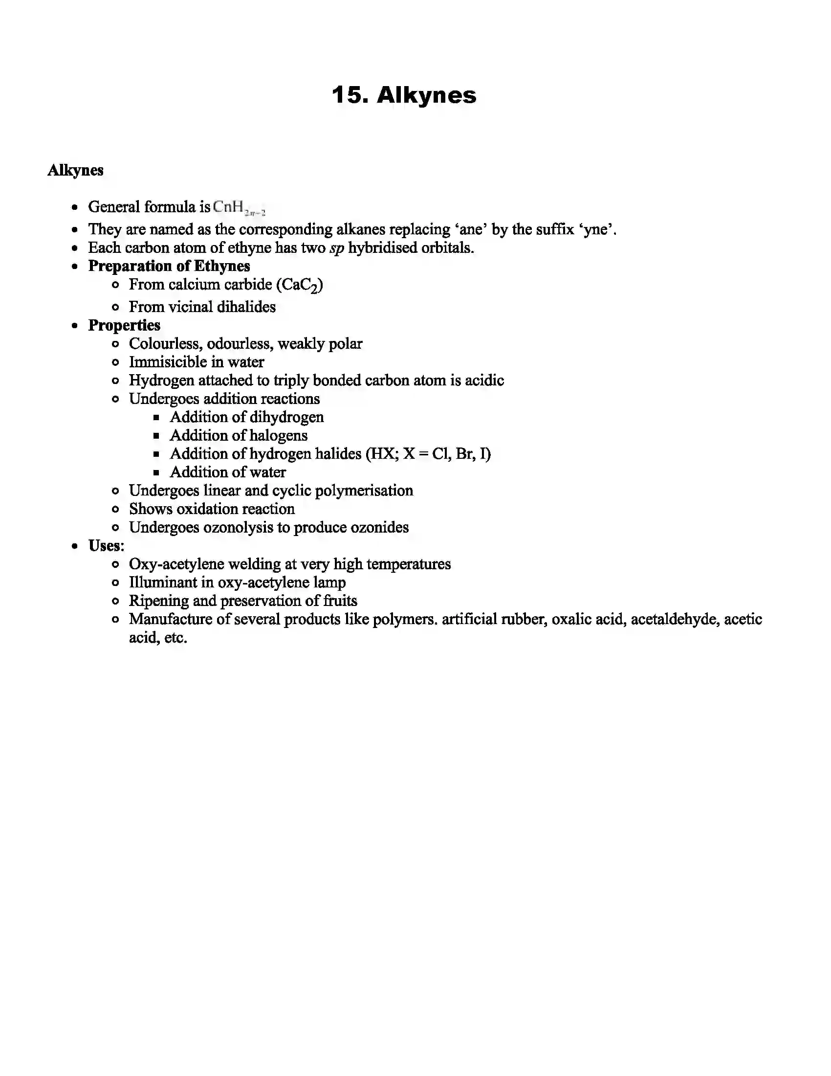 Maharashtra Board Class 11th Chemistry Alkynes Revision Note 1