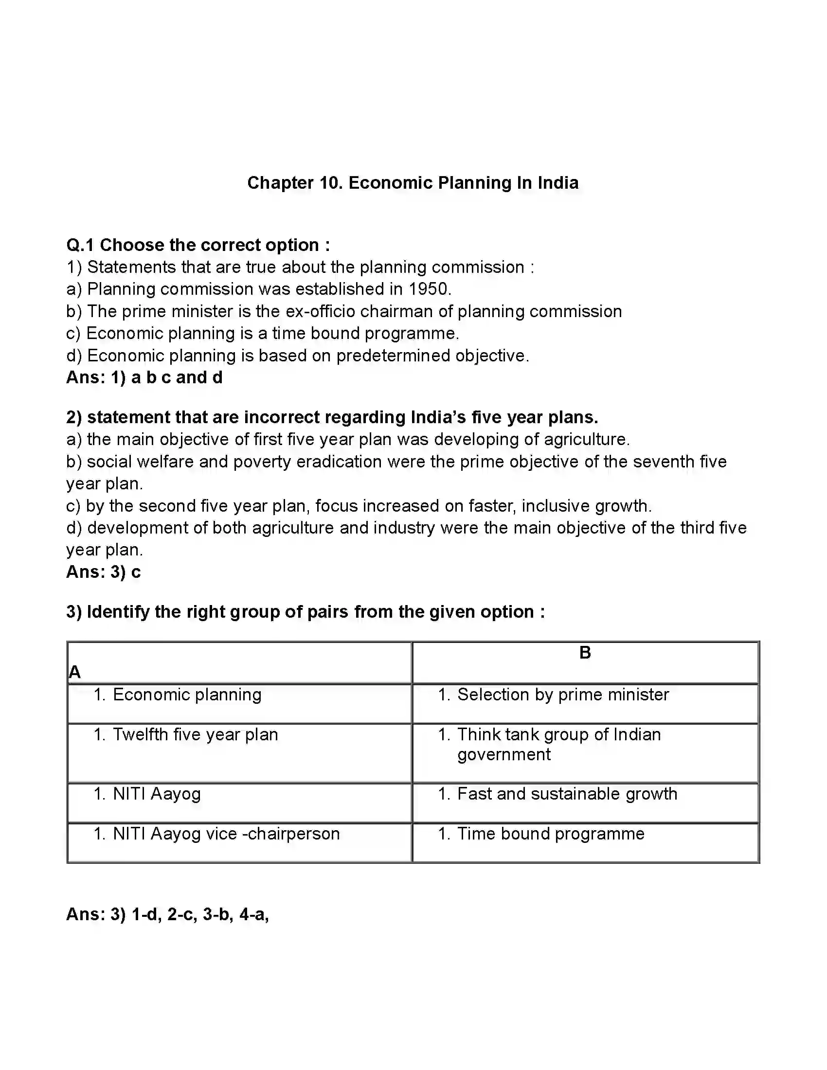 Maharashtra Board Class 11th Economics Economic Planning in India Revision Note 1
