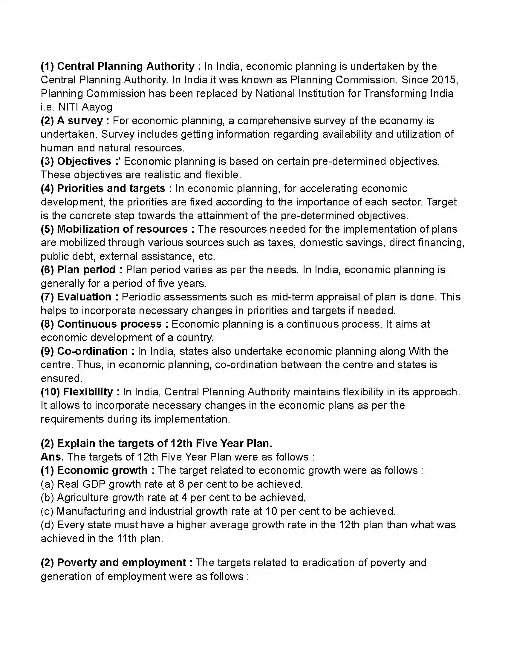 Maharashtra Board Class 11th Economics Economic Planning in India Revision Note 3