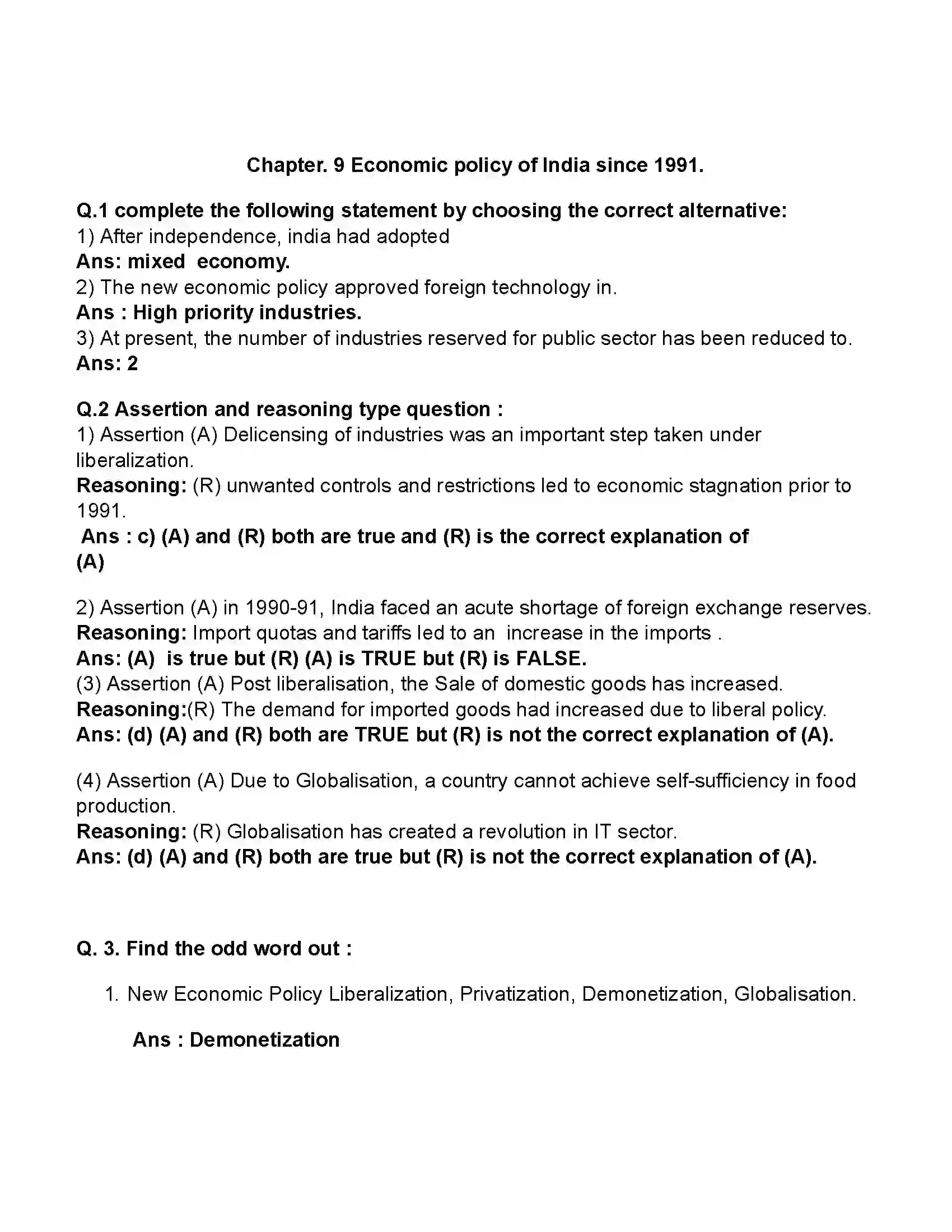 Maharashtra Board Class 11th Economics Economic Policy in India Since 1991 Revision Note 1