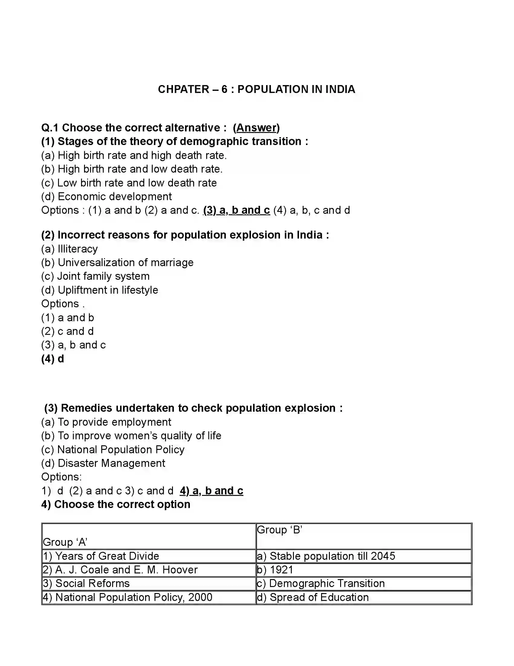 Maharashtra Board Class 11th Economics Population in India Revision Note 1