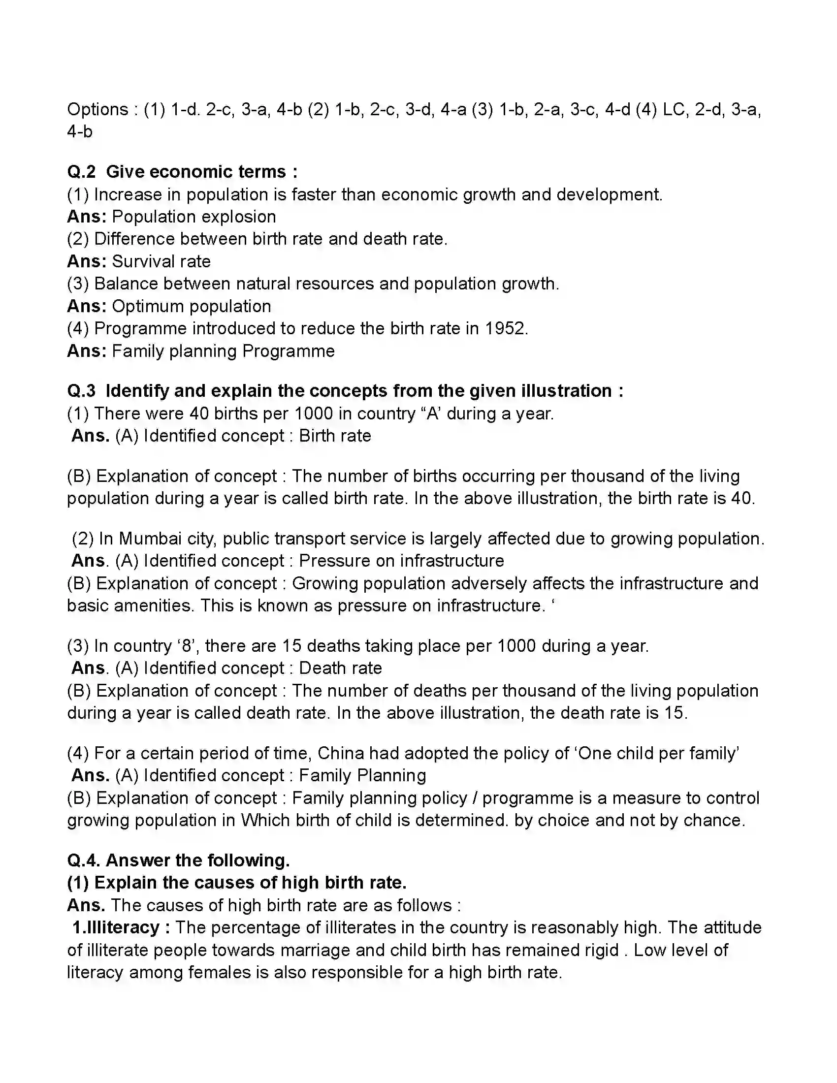 Maharashtra Board Class 11th Economics Population in India Revision Note 2