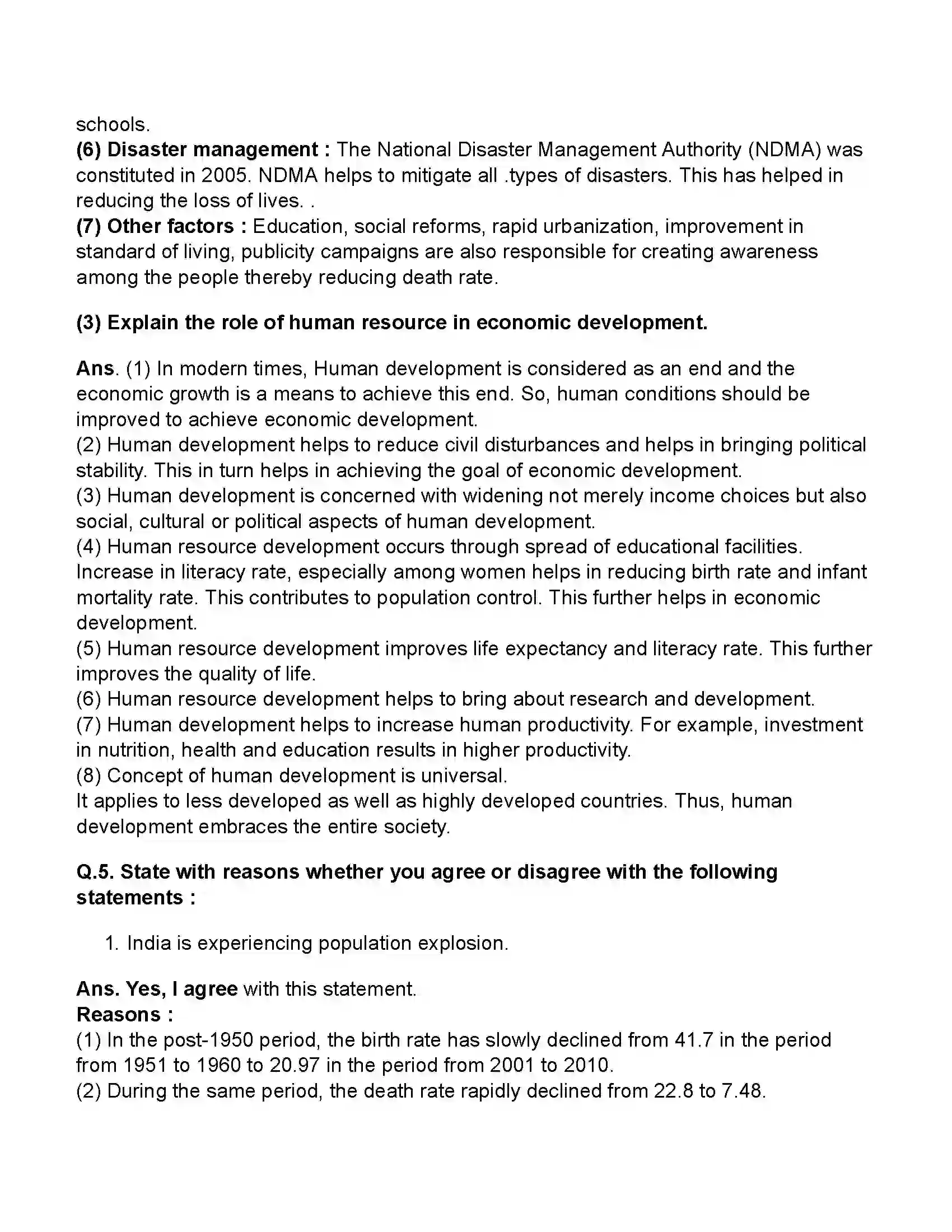 Maharashtra Board Class 11th Economics Population in India Revision Note 4