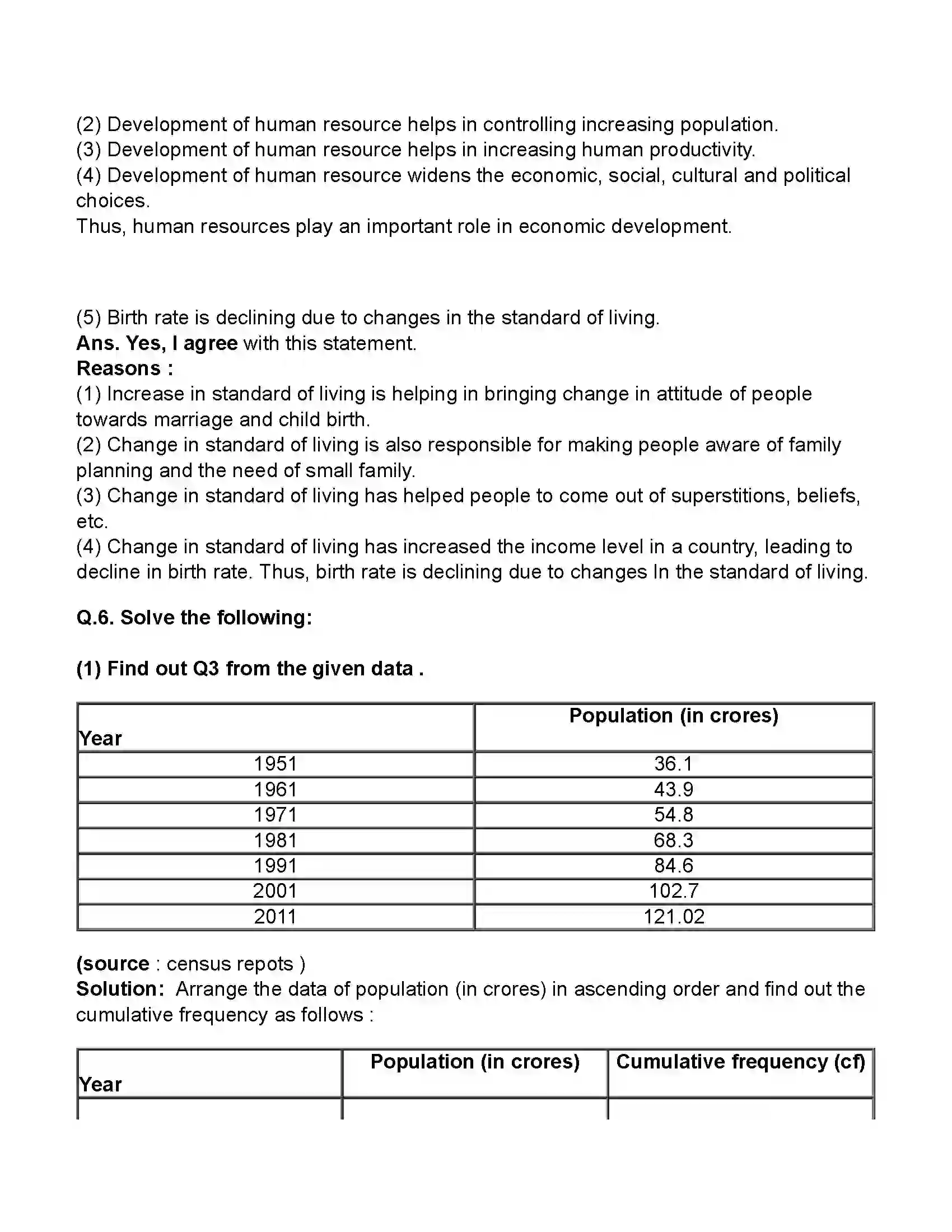 Maharashtra Board Class 11th Economics Population in India Revision Note 6
