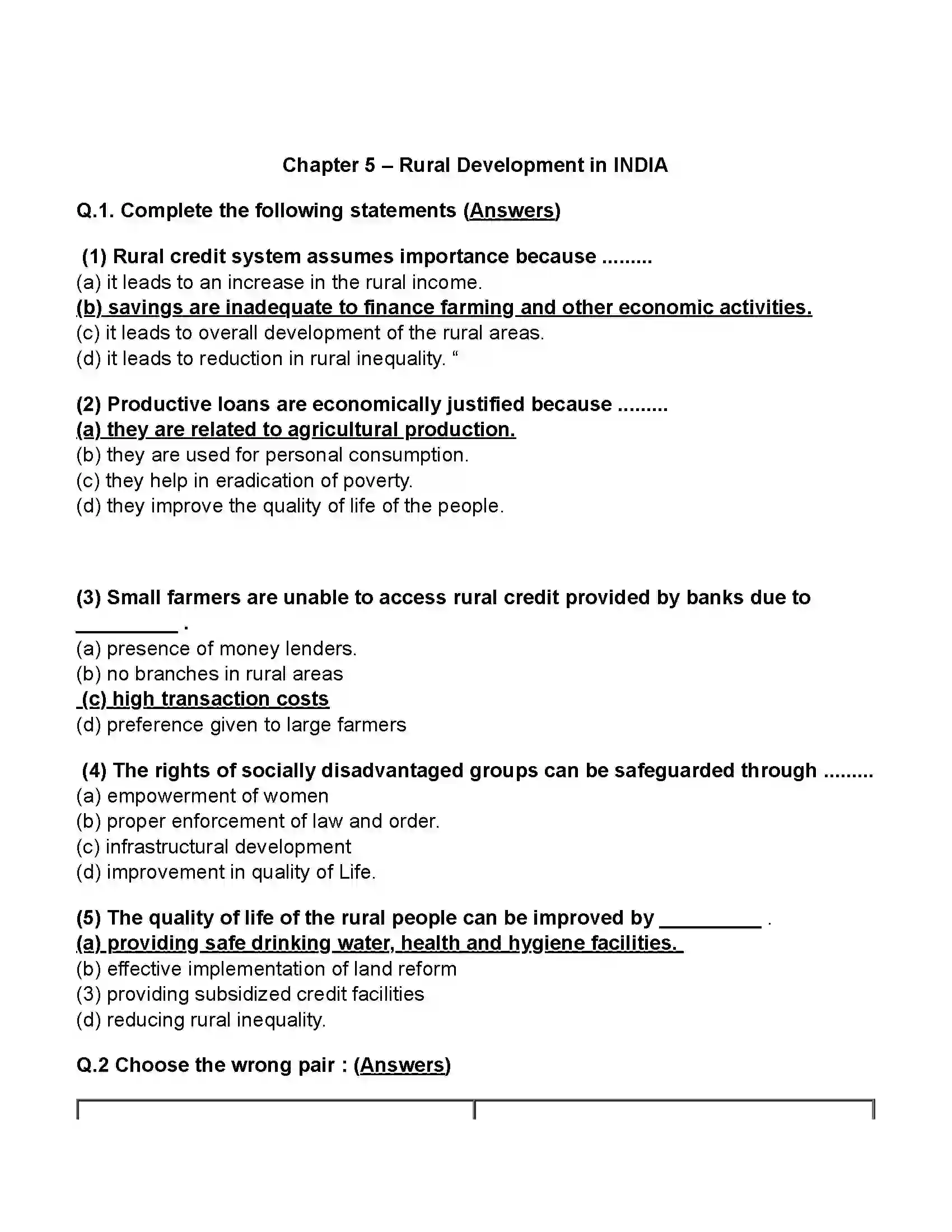 Maharashtra Board Class 11th Economics Rural Development in India Revision Note 1
