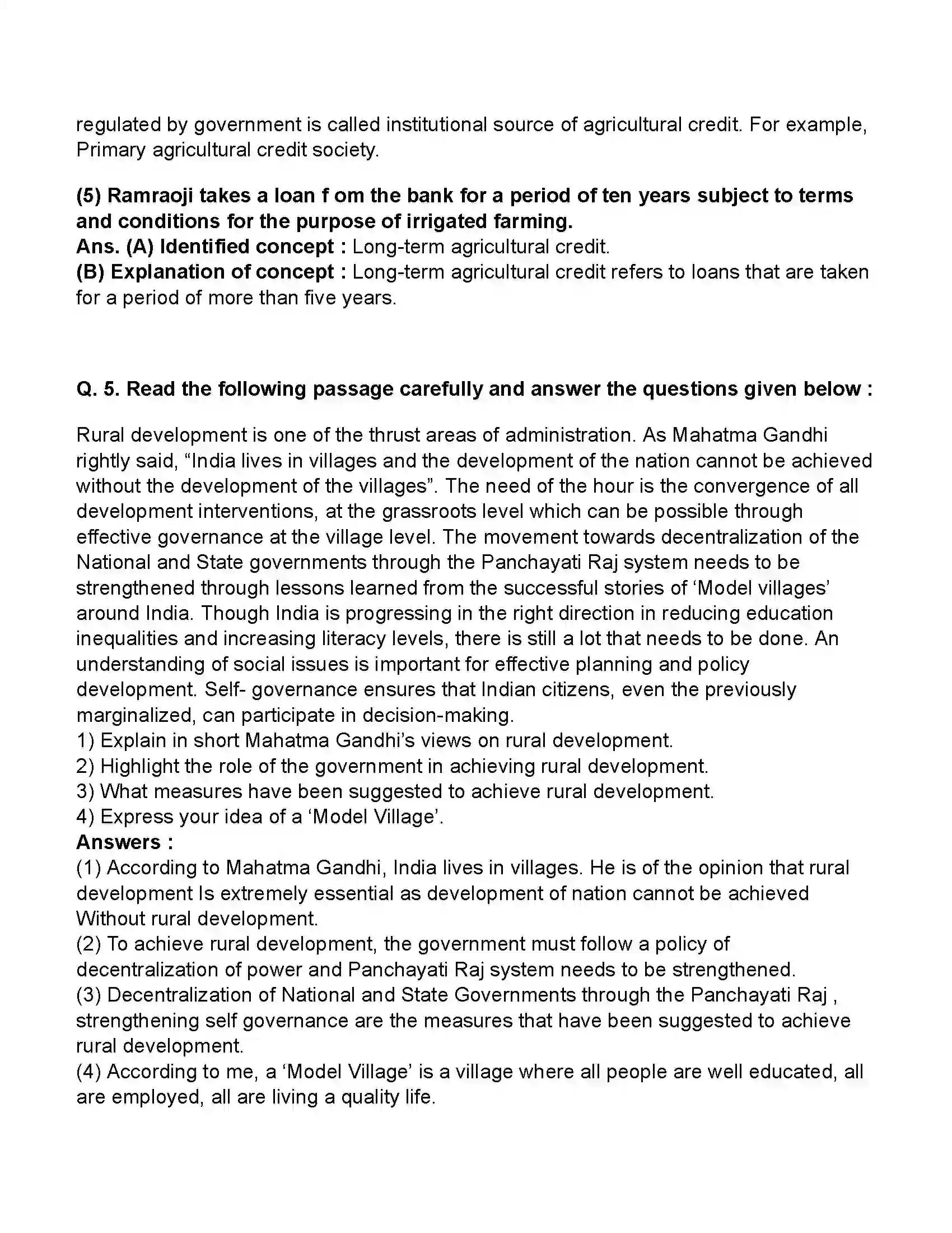 Maharashtra Board Class 11th Economics Rural Development in India Revision Note 4