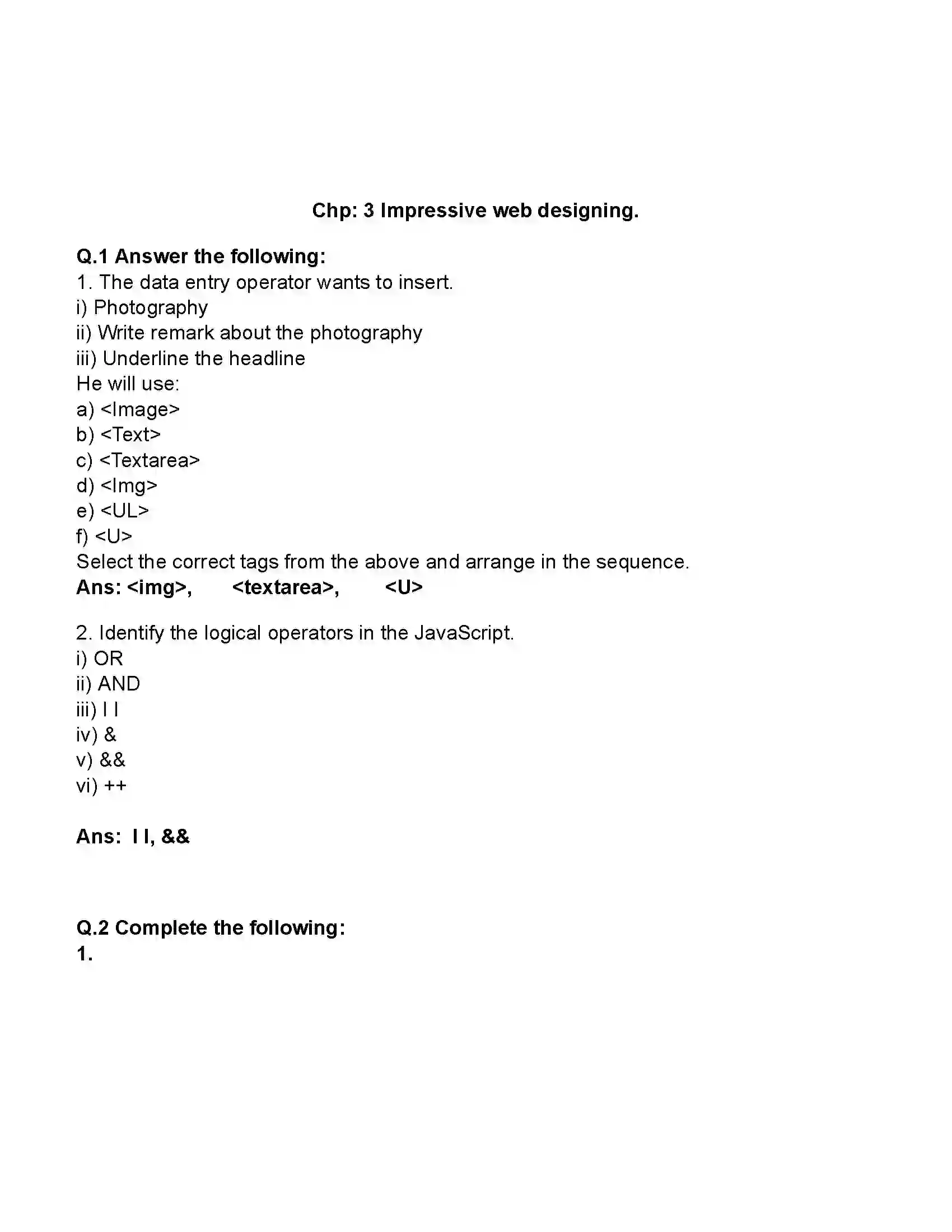 Maharashtra Board Class 11th Information Technology Impressive Web Designing Revision Note 1