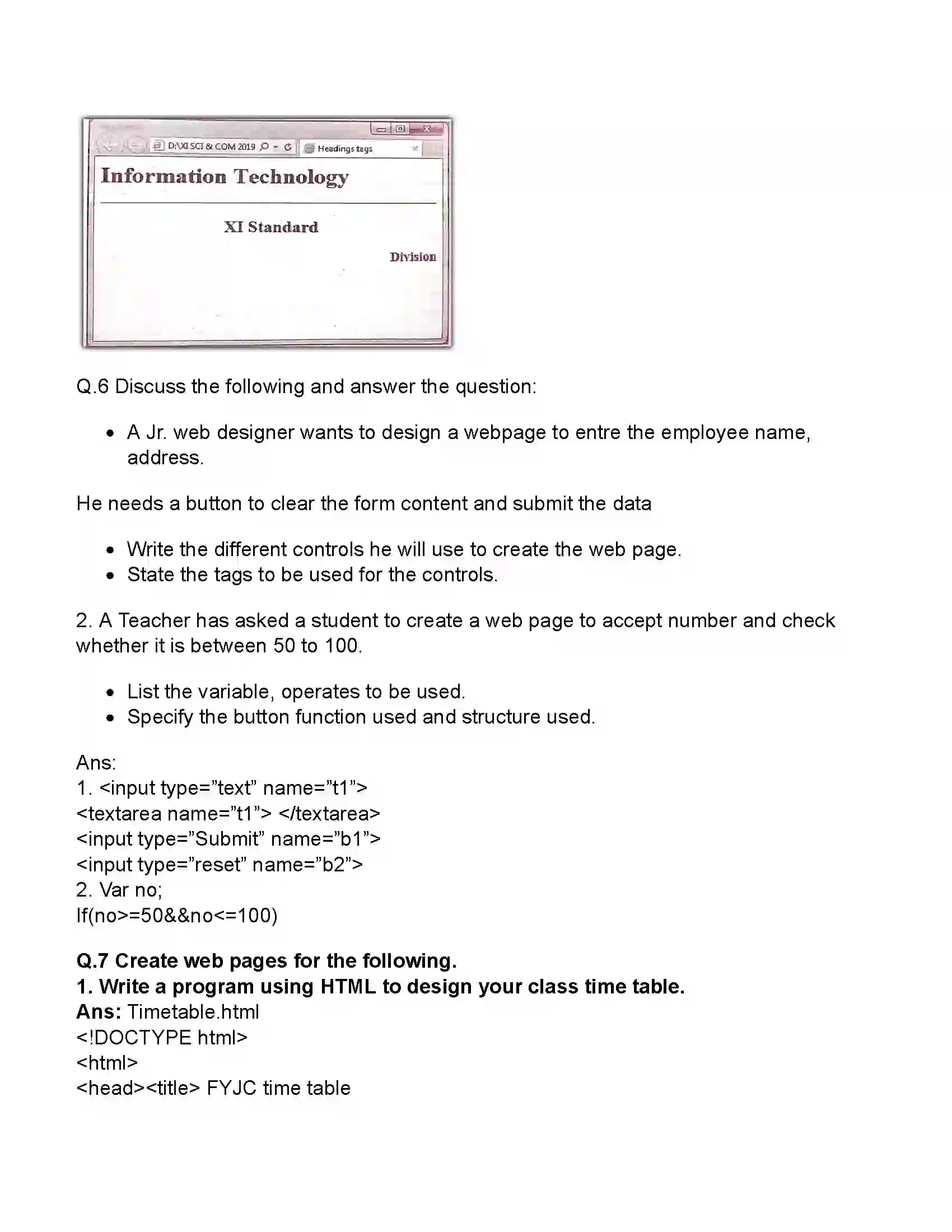 Maharashtra Board Class 11th Information Technology Impressive Web Designing Revision Note 7