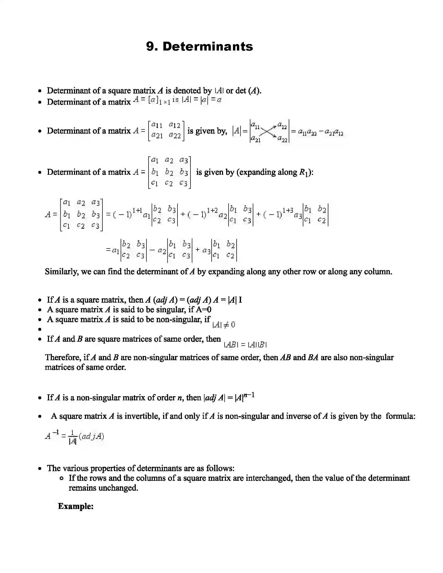 Maharashtra Board Class 11th Mathematics Determinants Revision Note 1
