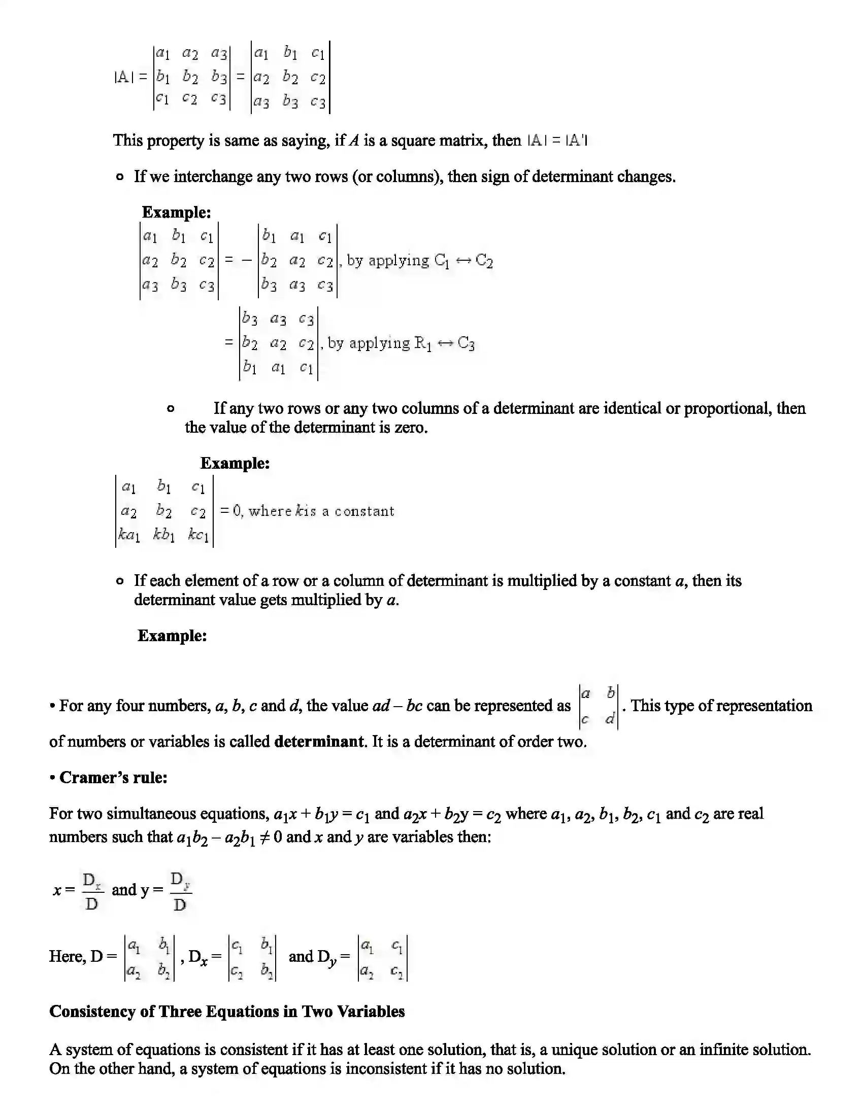 Maharashtra Board Class 11th Mathematics Determinants Revision Note 2