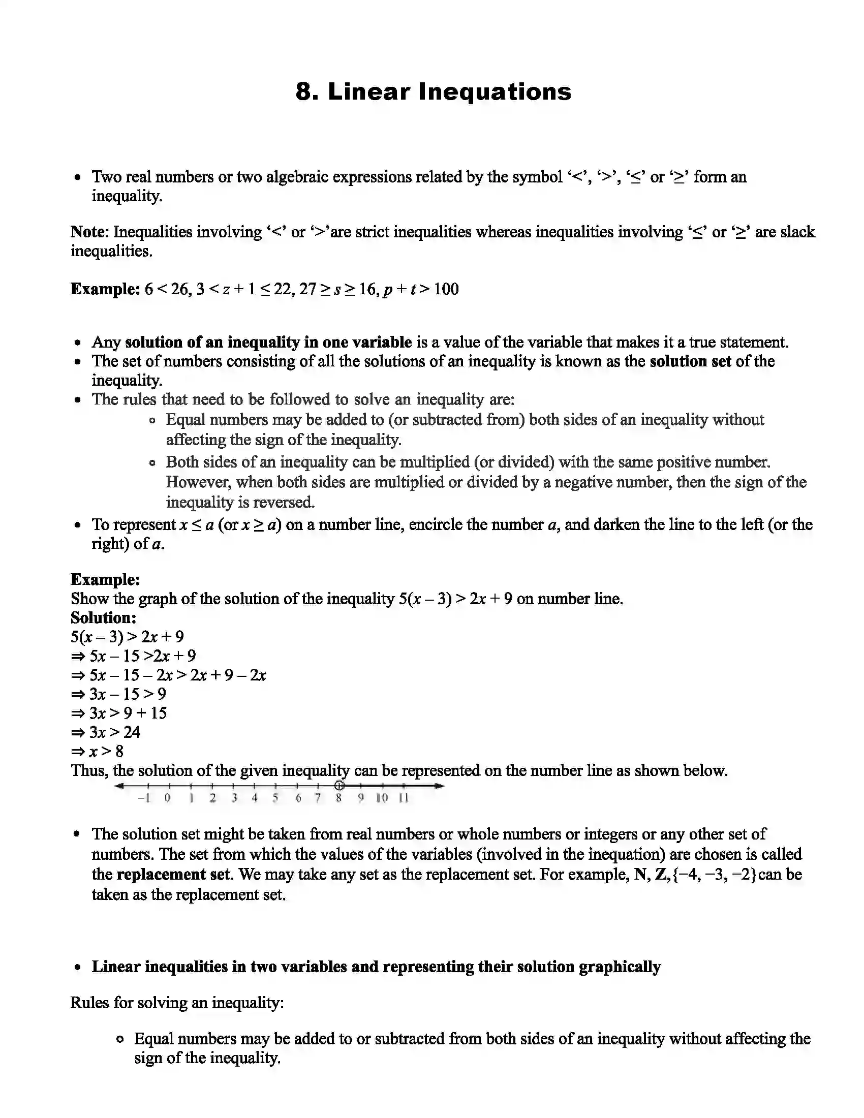 Maharashtra Board Class 11th Mathematics Linear Inequations Revision Note 1