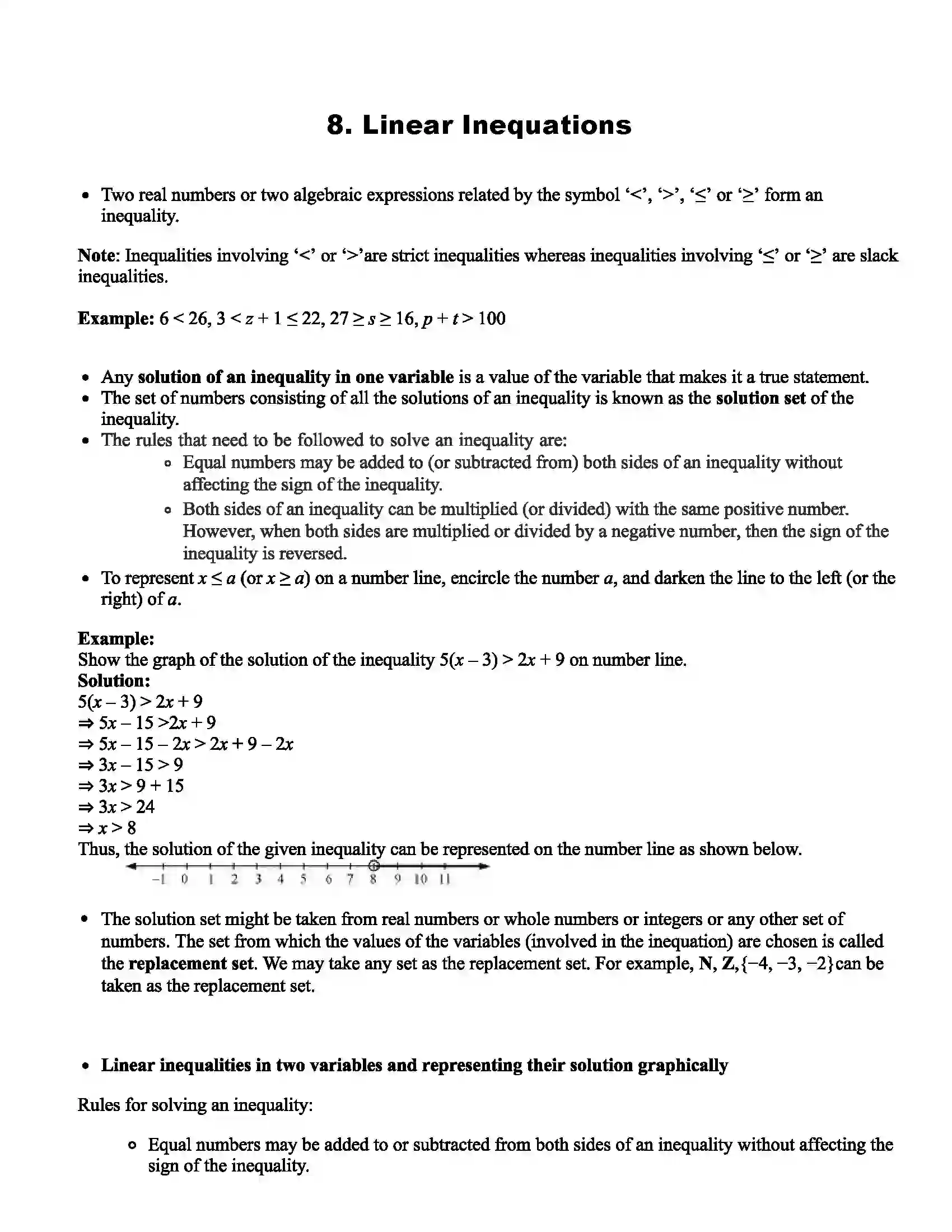 Maharashtra Board Class 11th Mathematics Part - I Linear Inequations Revision Note 1