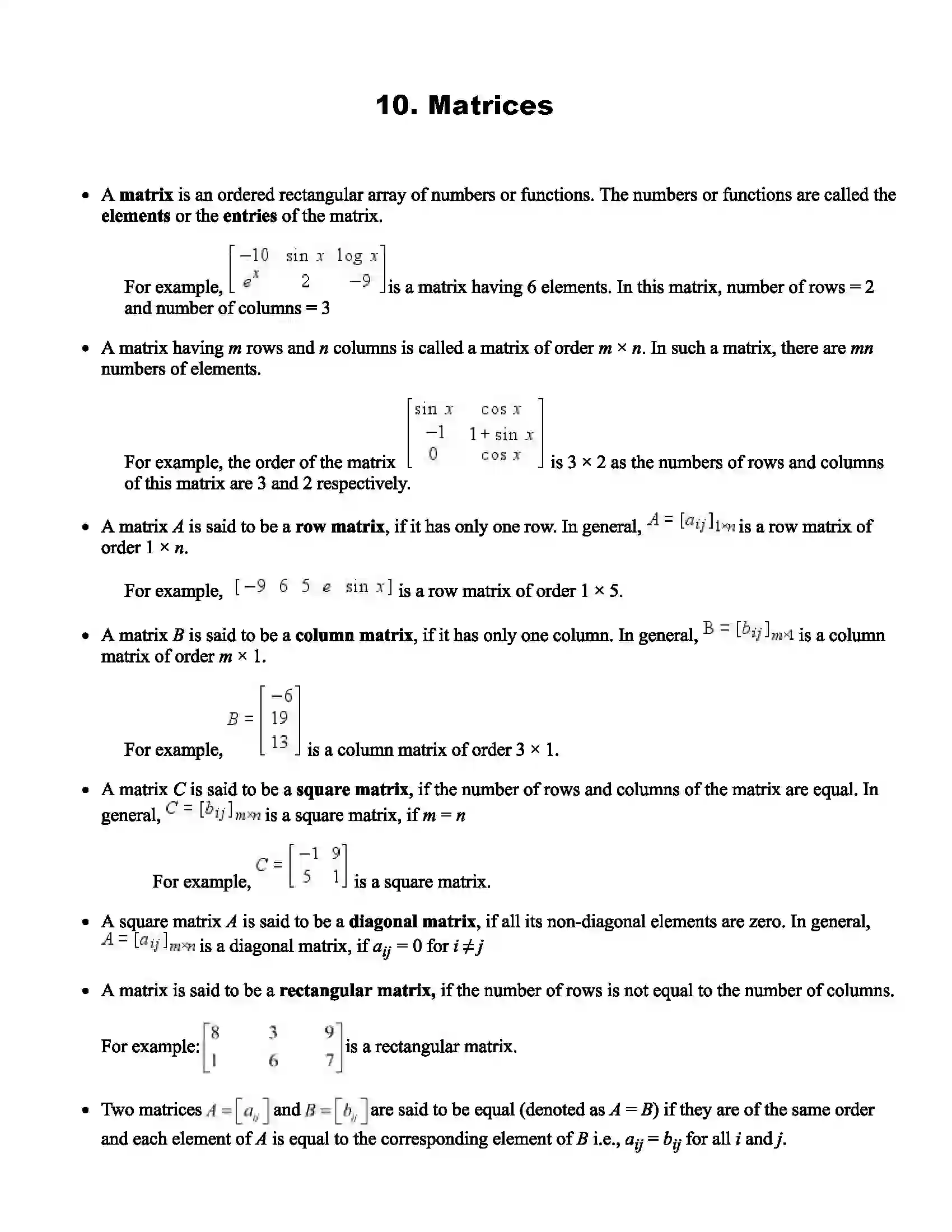 Maharashtra Board Class 11th Mathematics Part - I Matrices Revision Note 1
