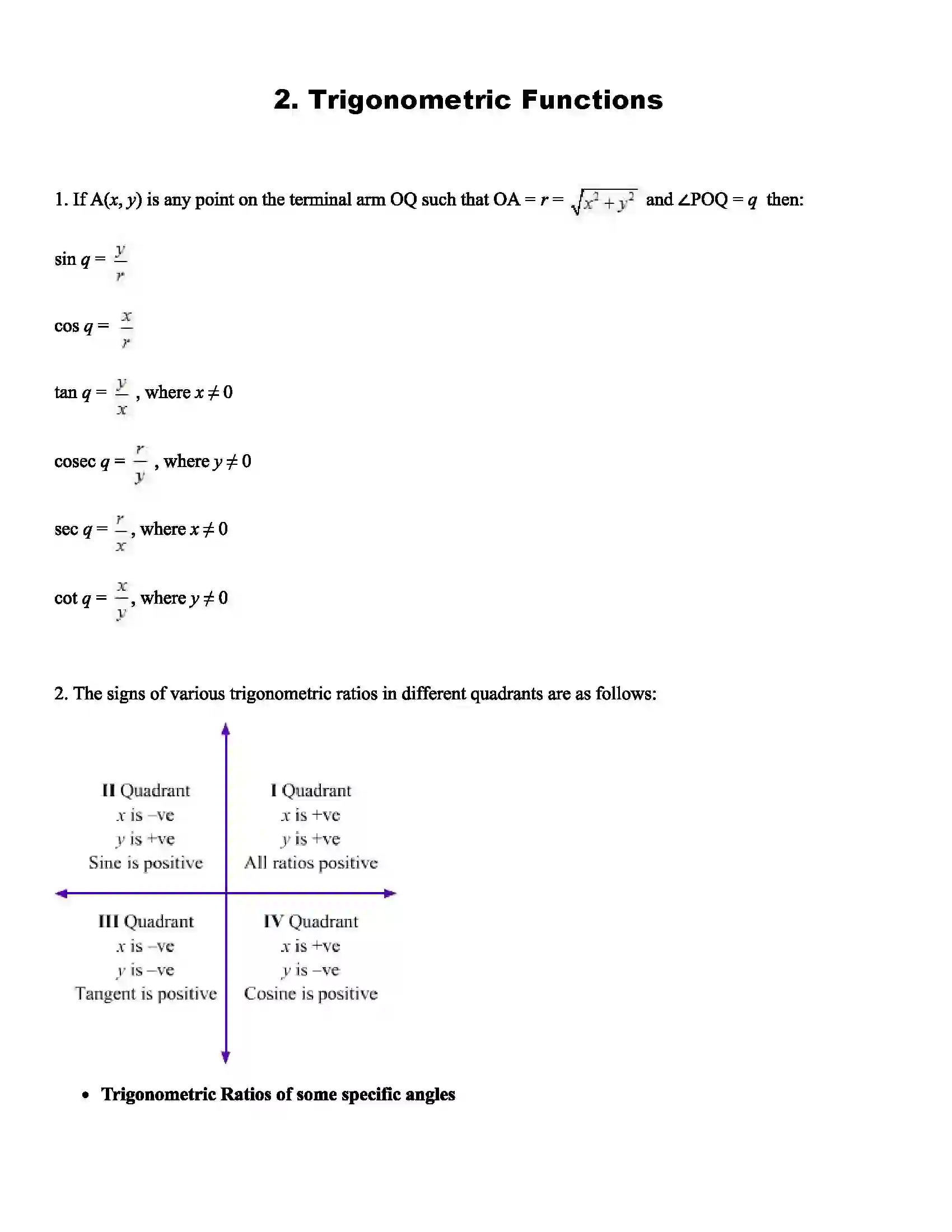 Maharashtra Board Class 11th Mathematics Part - I Trigonometric Functions Revision Note 1