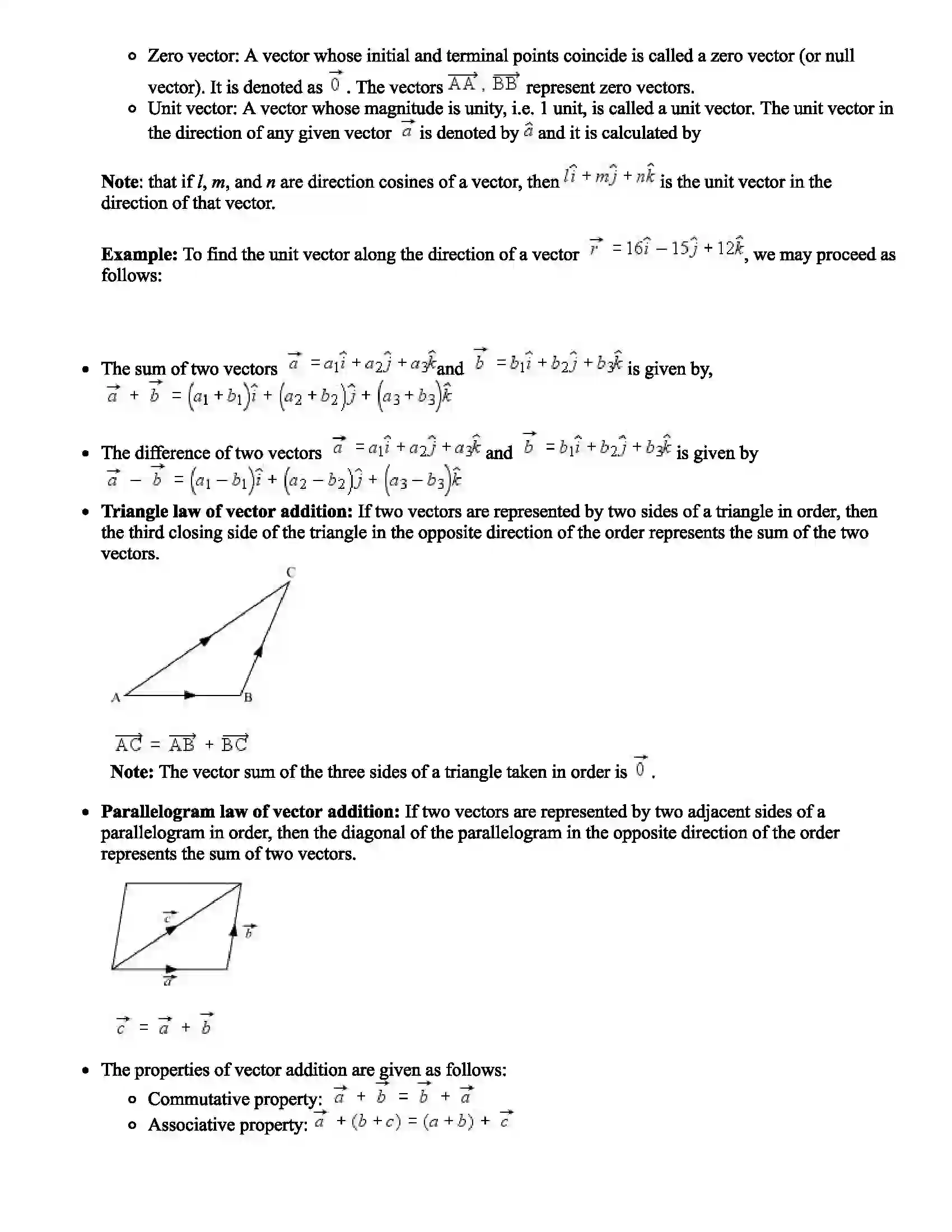 Maharashtra Board Class 11th Mathematics Part - I Vectors Revision Note 2