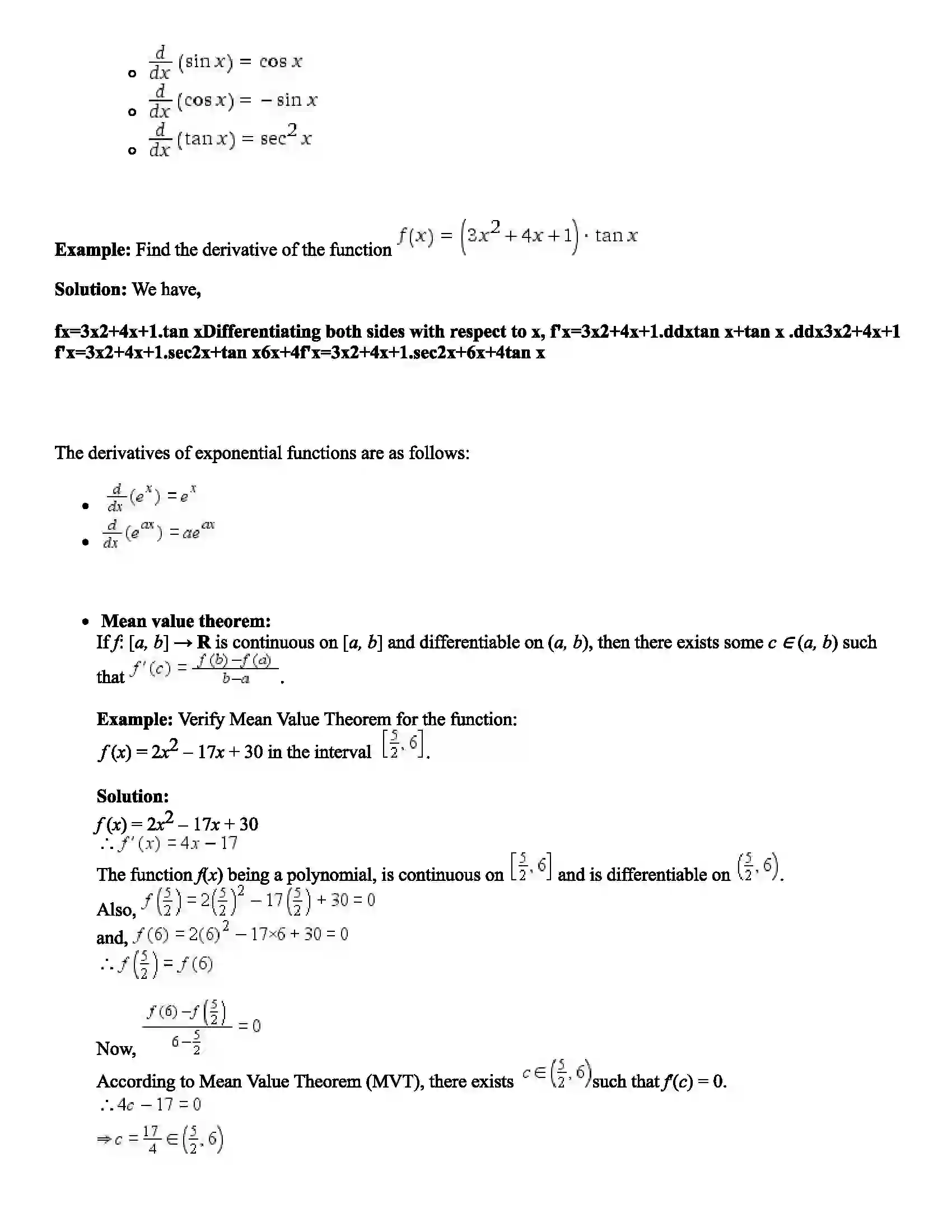 Maharashtra Board Class 11th Mathematics Part - II Differentiation Revision Note 2