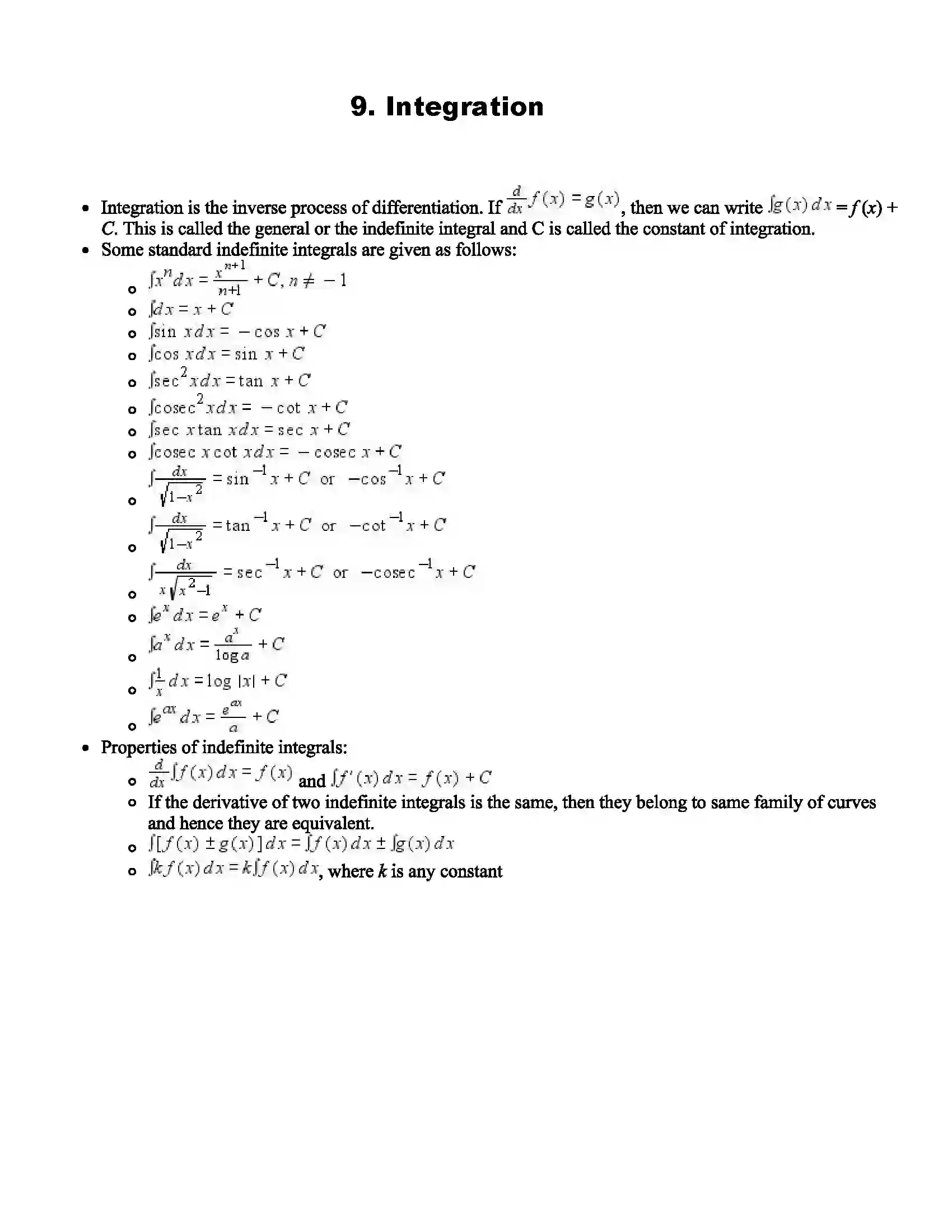 Maharashtra Board Class 11th Mathematics Part - II Integration Revision Note 1