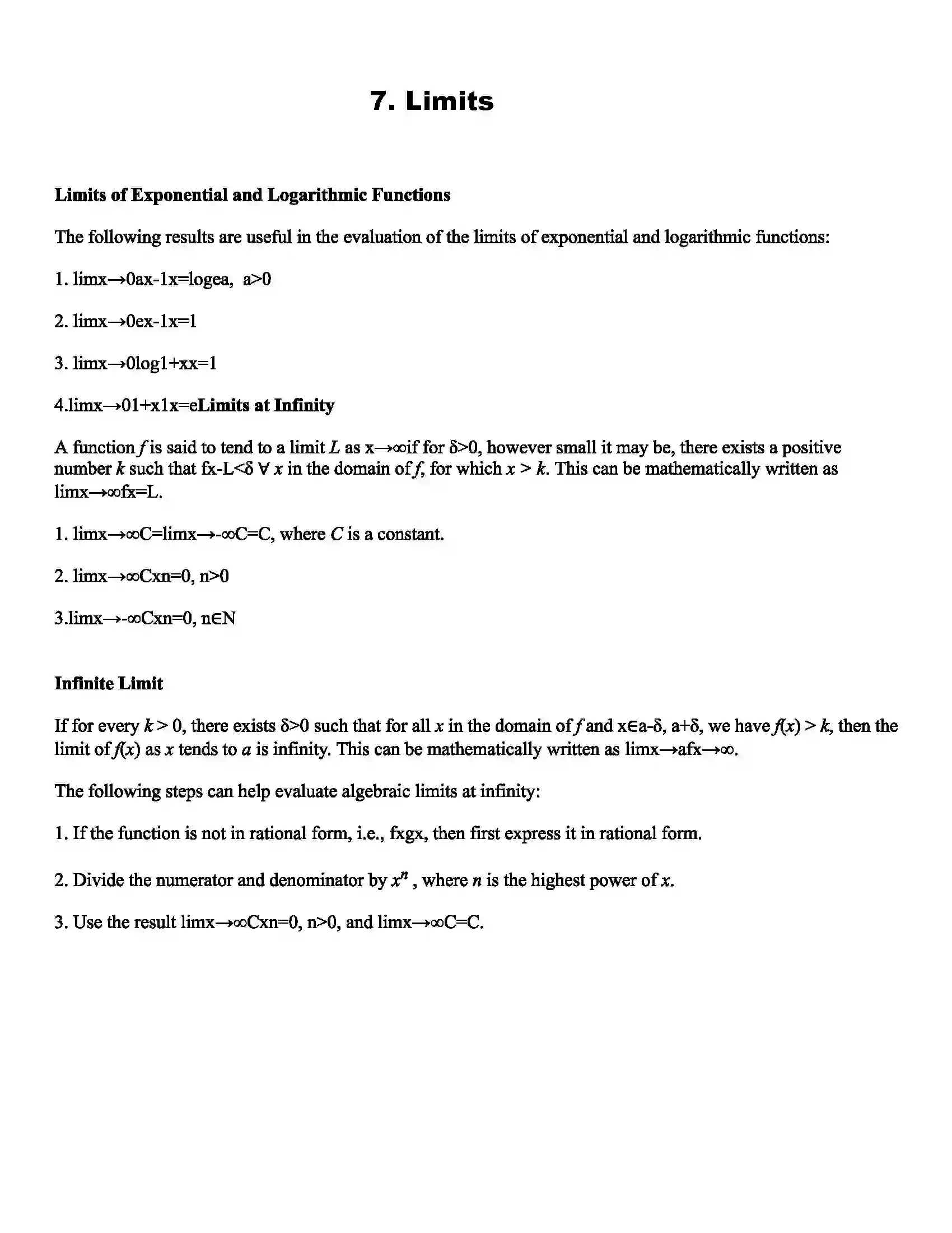 Maharashtra Board Class 11th Mathematics Part - II Limits Revision Note 1