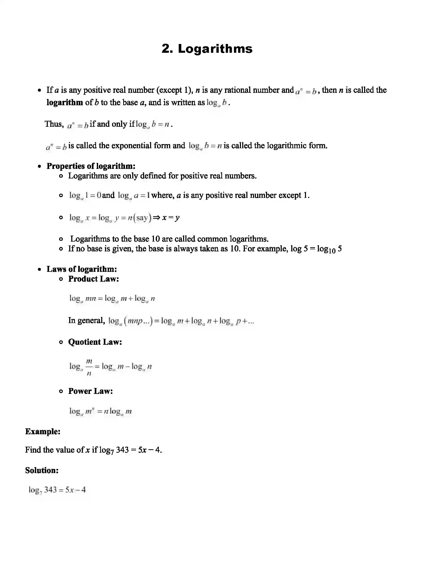 Maharashtra Board Class 11th Mathematics Part - II Logarithms Revision Note 1