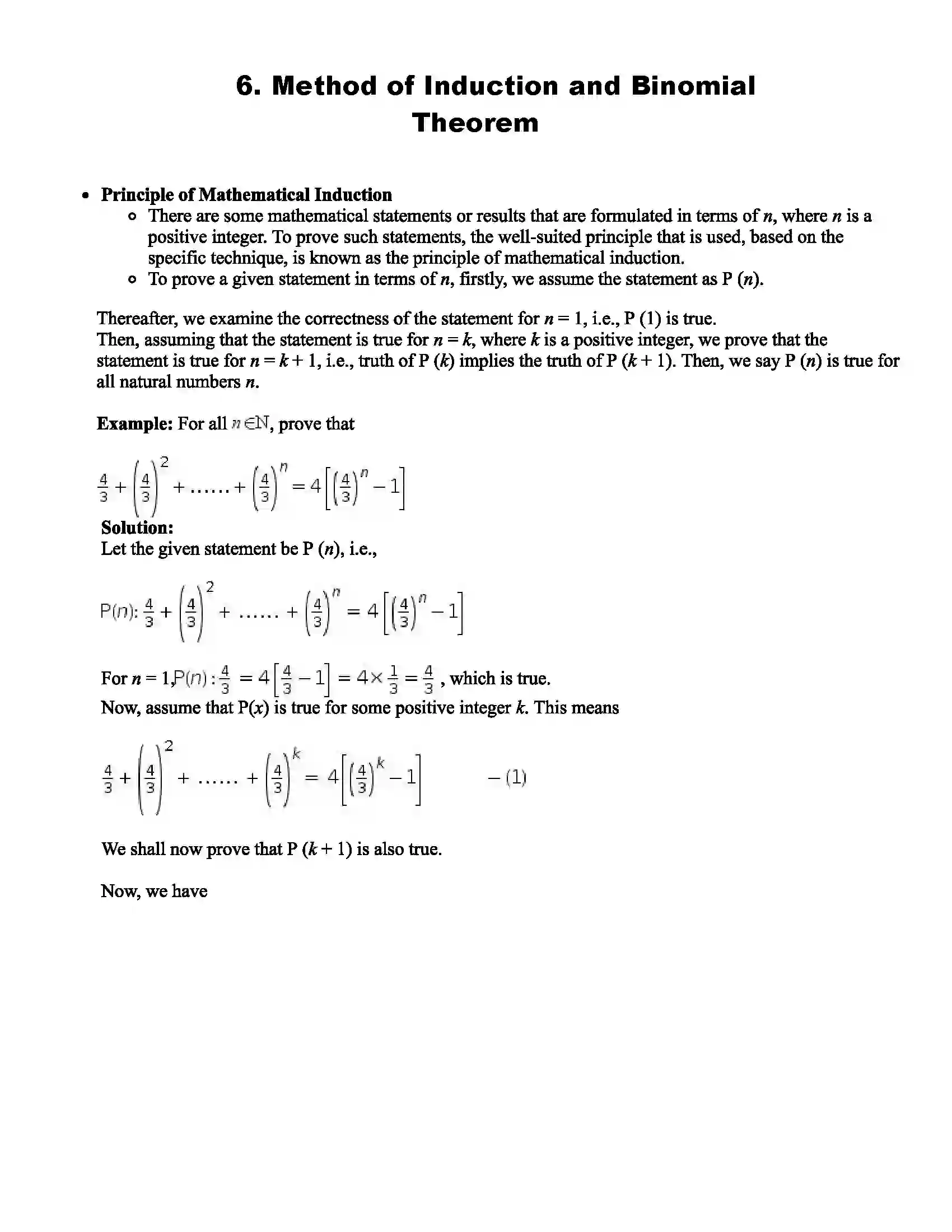 Maharashtra Board Class 11th Mathematics Part - II Method of Induction and Binomial Theorem Revision Note 1