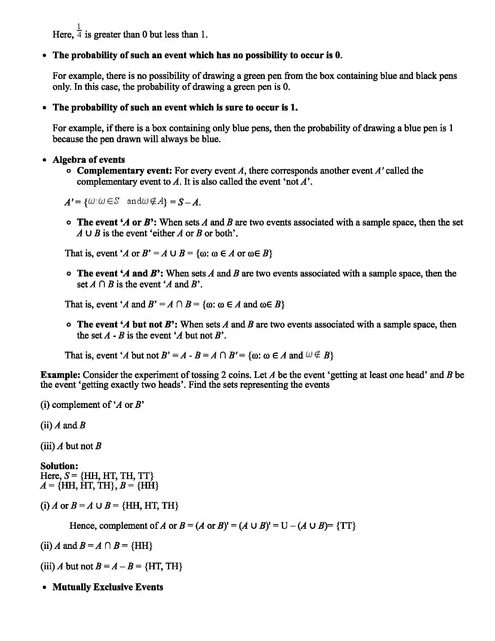 Maharashtra Board Class 11th Mathematics Part - II Probability Revision Note 2