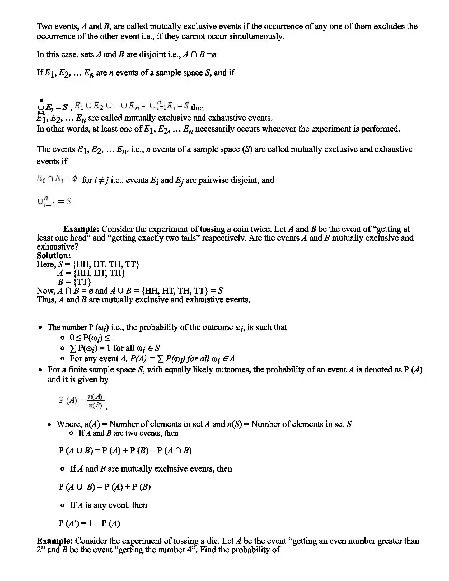 Maharashtra Board Class 11th Mathematics Part - II Probability Revision Note 3
