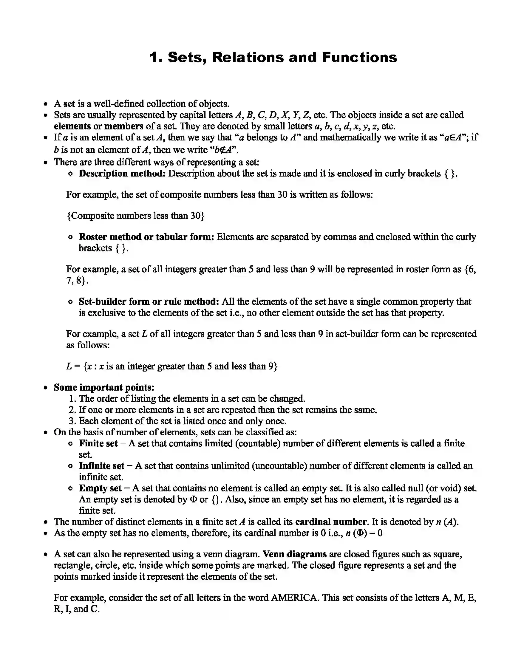 Maharashtra Board Class 11th Mathematics Part - II Sets, Relations and Functions Revision Note 1