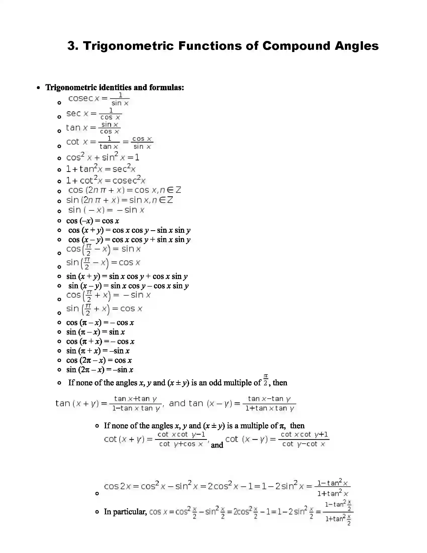 Maharashtra Board Class 11th Mathematics Trigonometric Functions of Compound Angles Revision Note 1