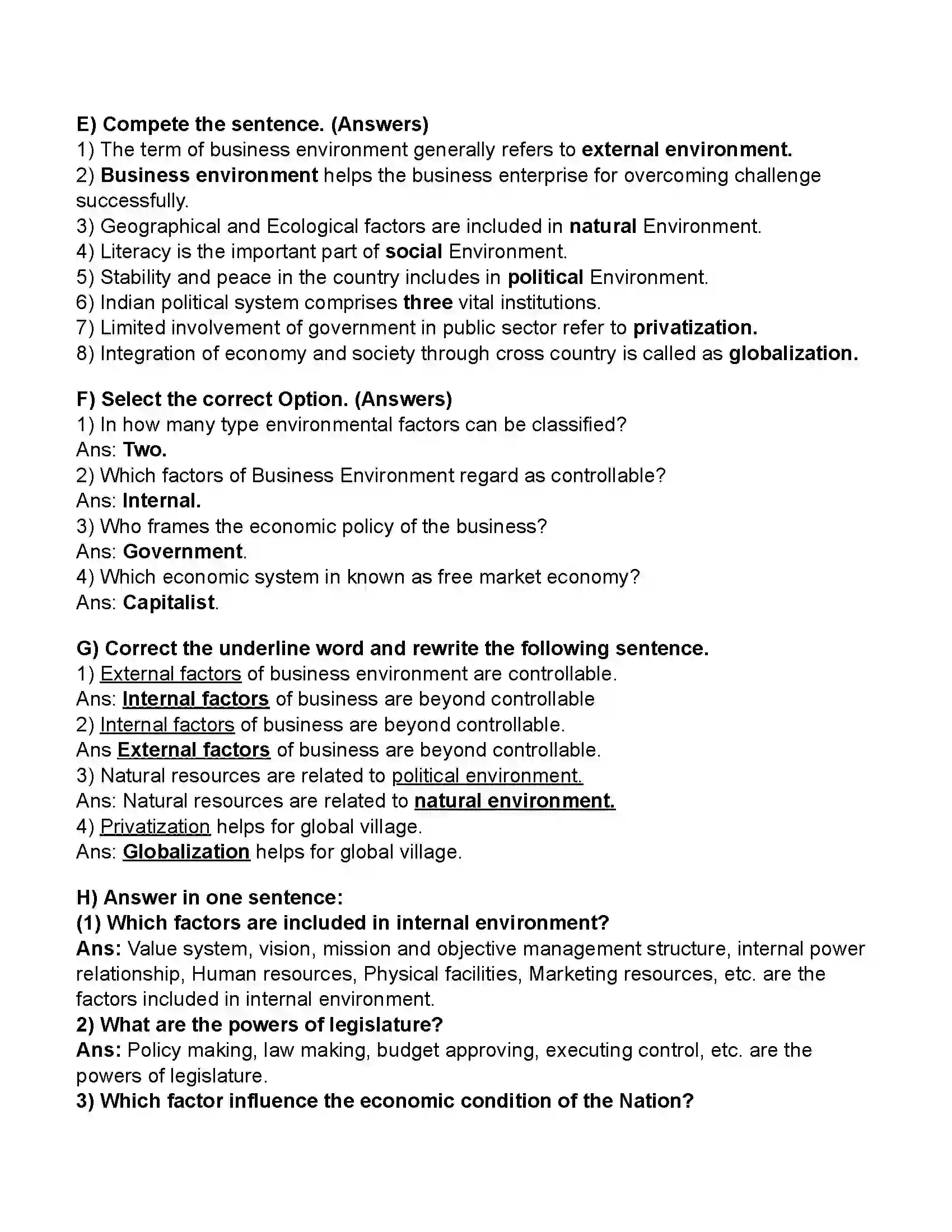 Maharashtra Board Class 11th Organisation of Commerce & Management Business Environment Revision Note 3